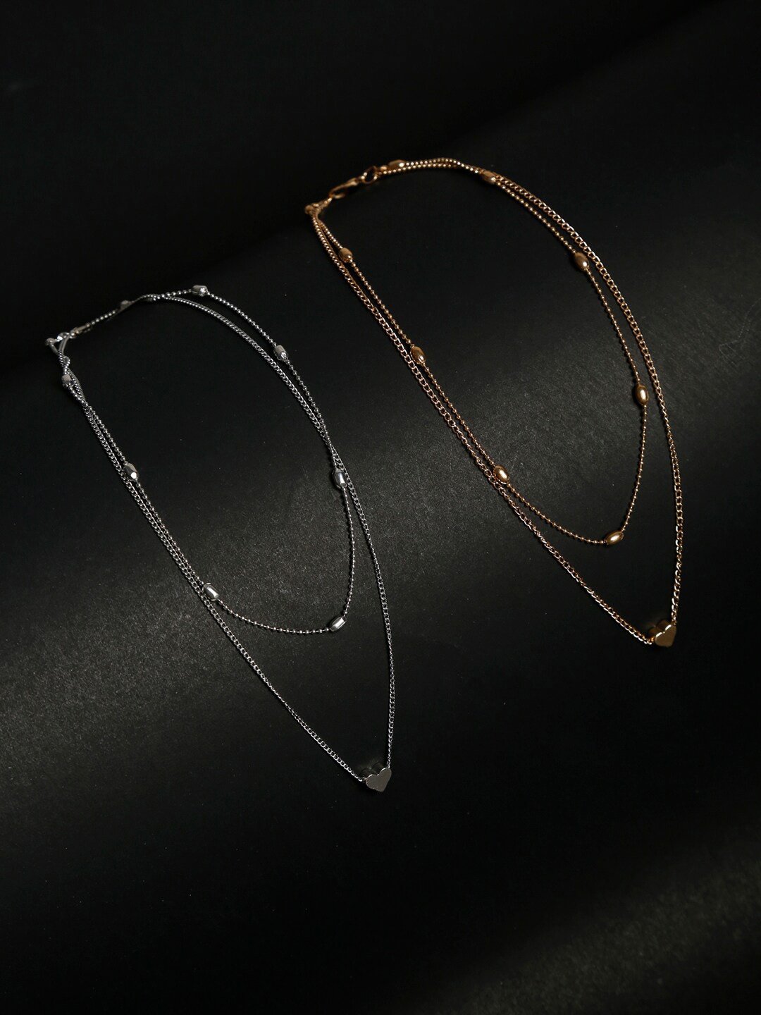 

YouBella Gold-Toned & Silver-Toned Alloy Gold-Plated Set of 2 Layered Chains