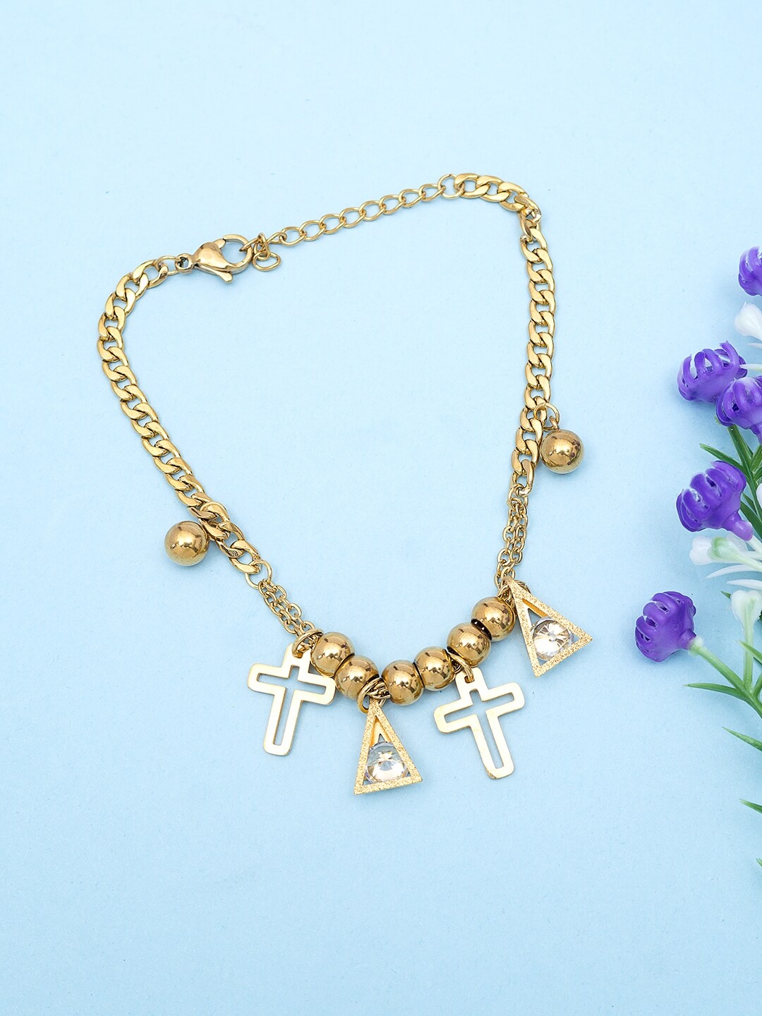 

Golden Peacock Gold-Toned Charm Bracelet