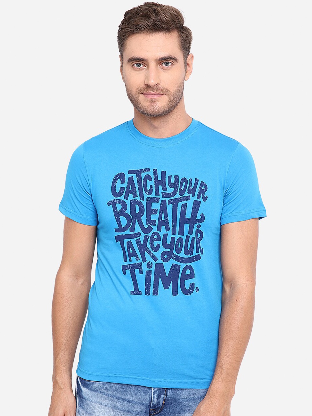 

Greenfibre Men Blue Printed Round Neck T-shirt