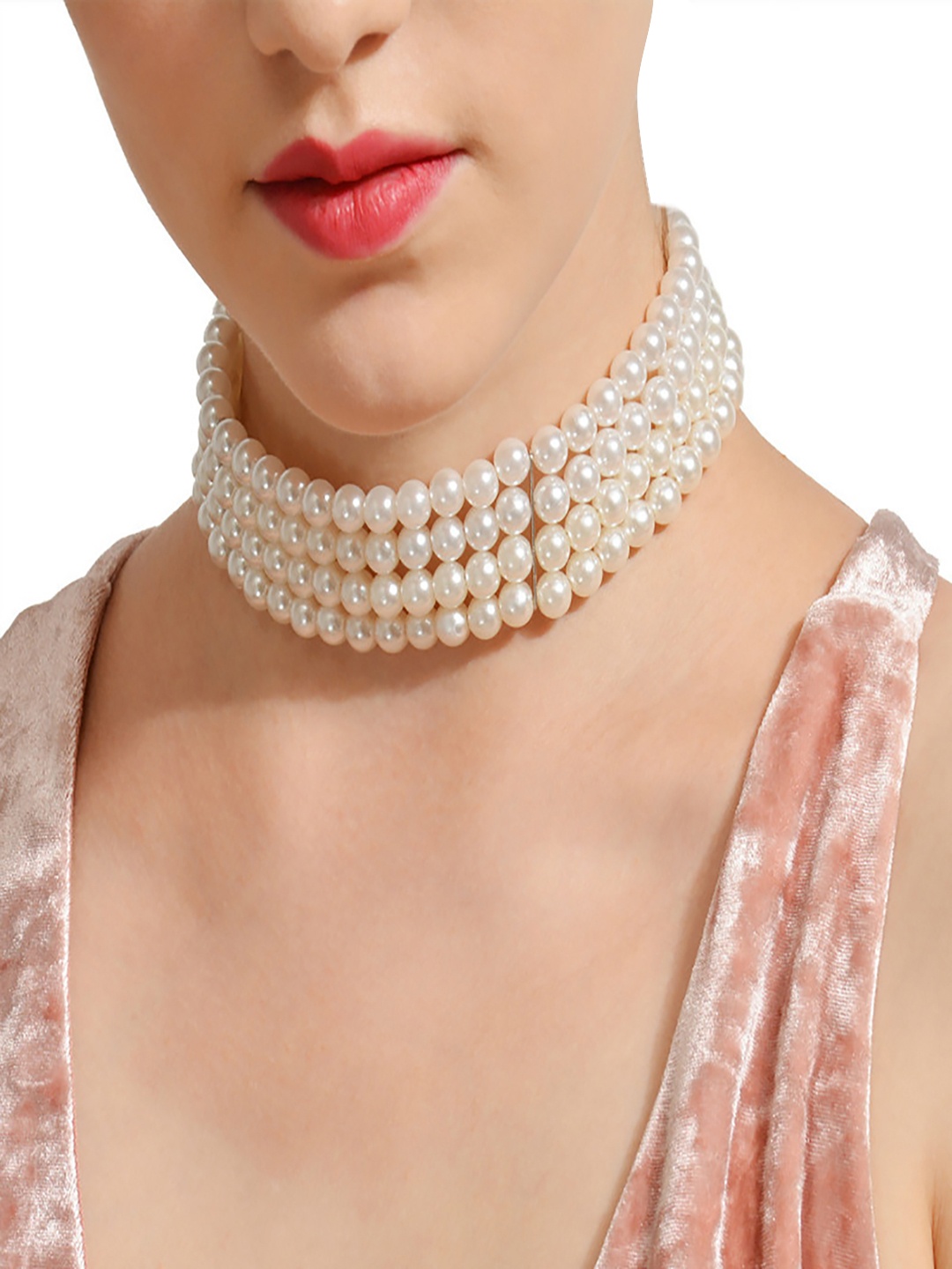 

AQUASTREET Silver-Plated & White Pearl Choker Necklace