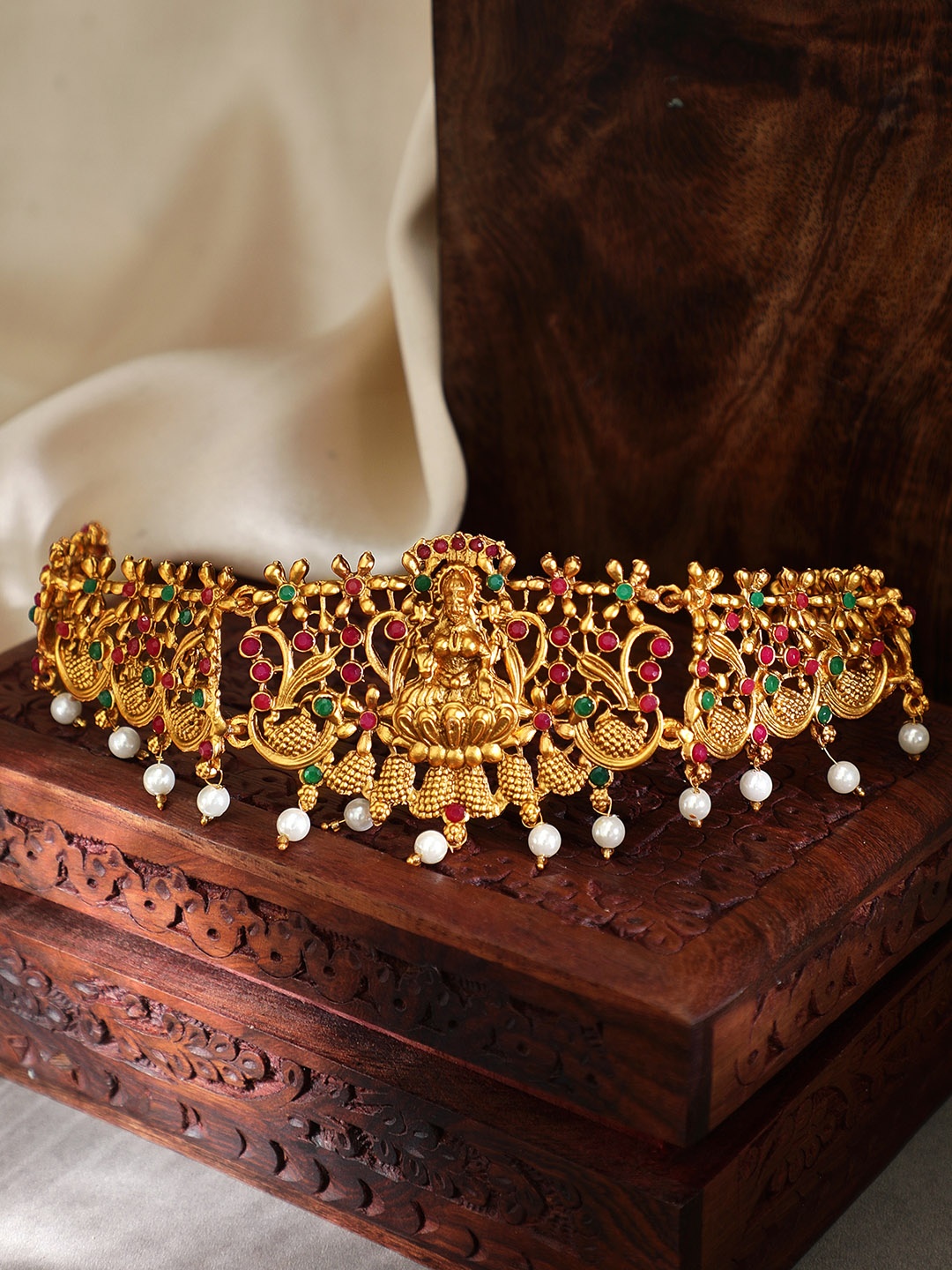 

Rubans 24K Gold-Plated Magenta Pink & Green Ruby-Studded Handcrafted Kamarbandh