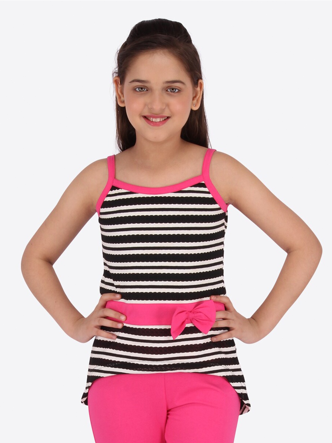 

CUTECUMBER Girls Black & Pink Striped Top with Capris