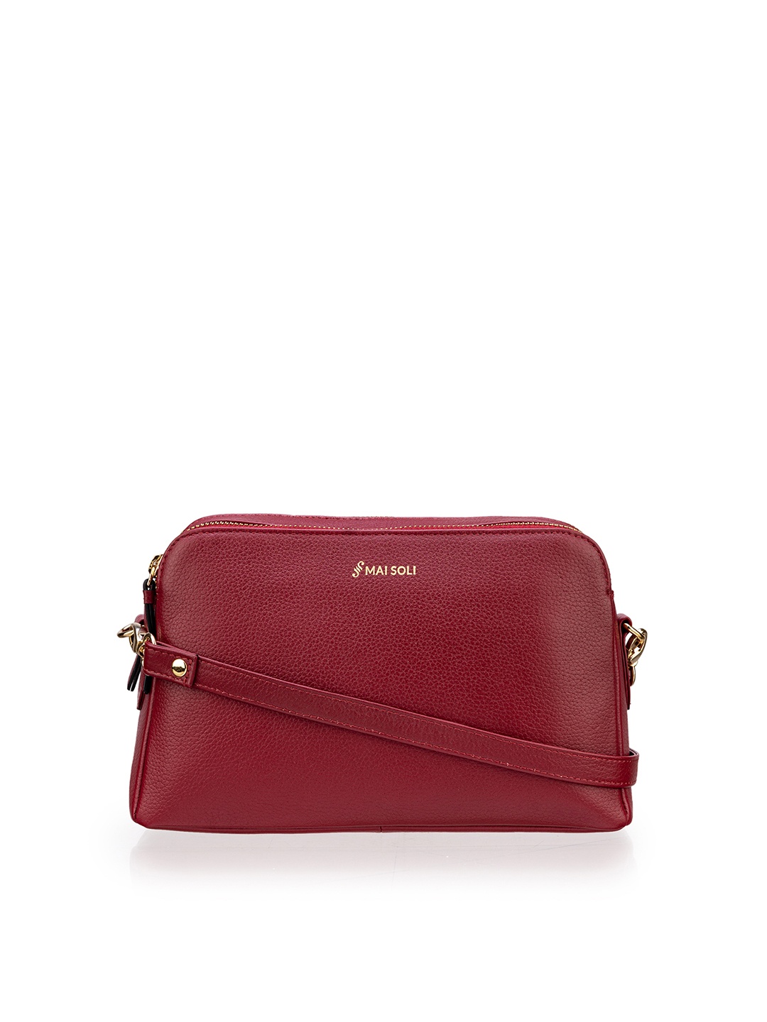 

MAI SOLI Women Red Solid Leather Sling Bag