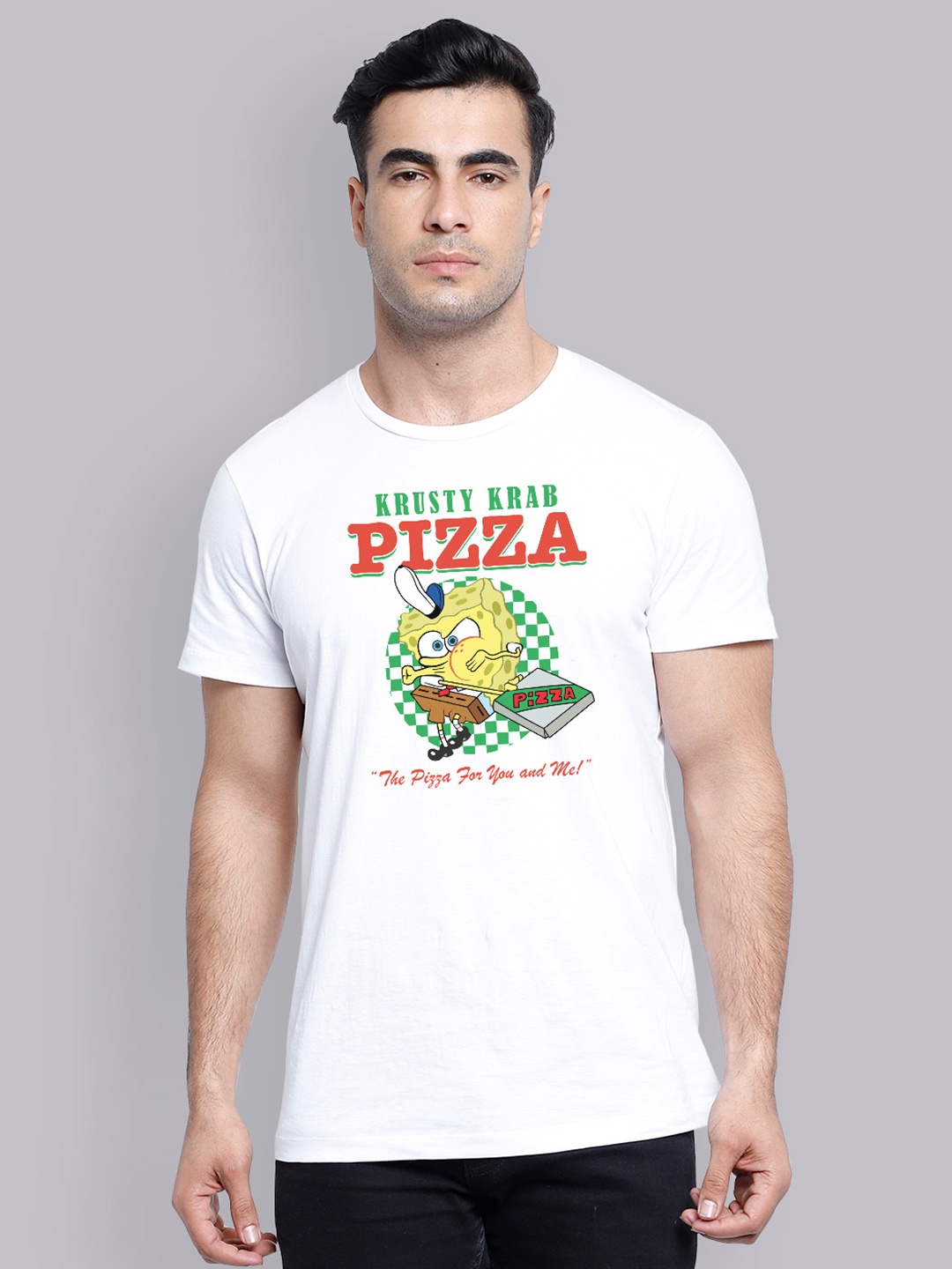 

Free Authority Men White Sponge Bob Print Round Neck Cotton T-shirt