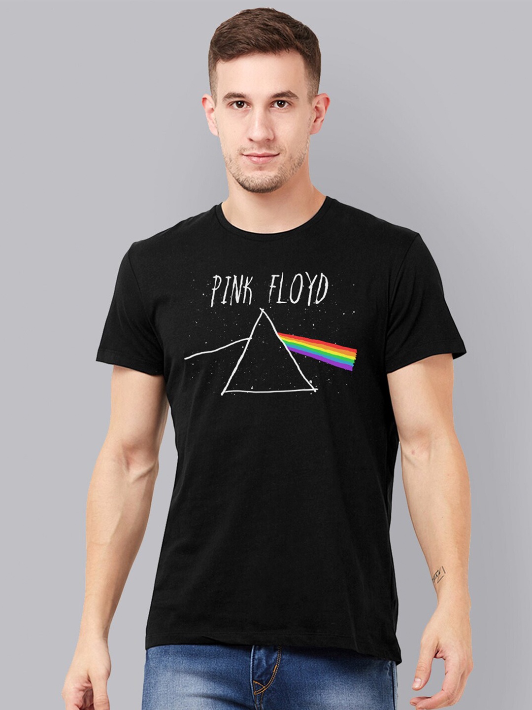 

Free Authority Men Black Typography Pink Floyd Printed Pure Cotton T-shirt