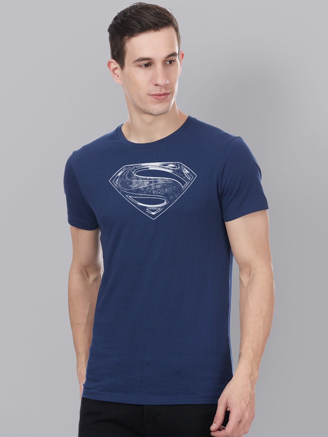 

Free Authority Men Blue Superman Printed Round Neck Pure Cotton T-shirt