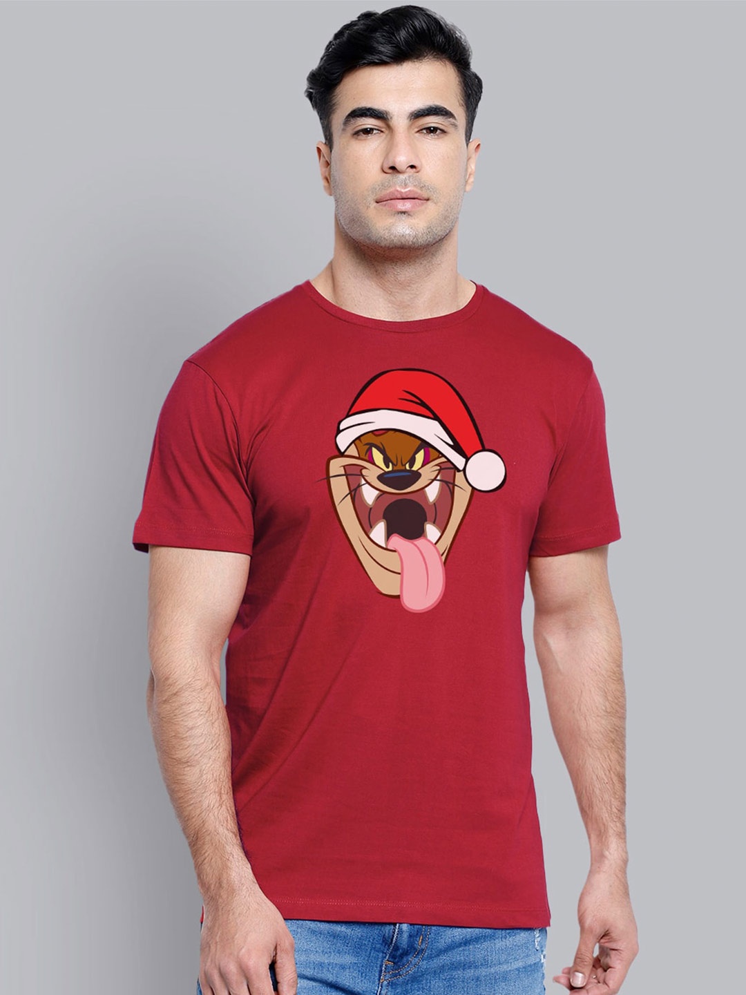 

Free Authority Men Red Tasmanian Devil Printed Round Neck Pure Cotton T-shirt