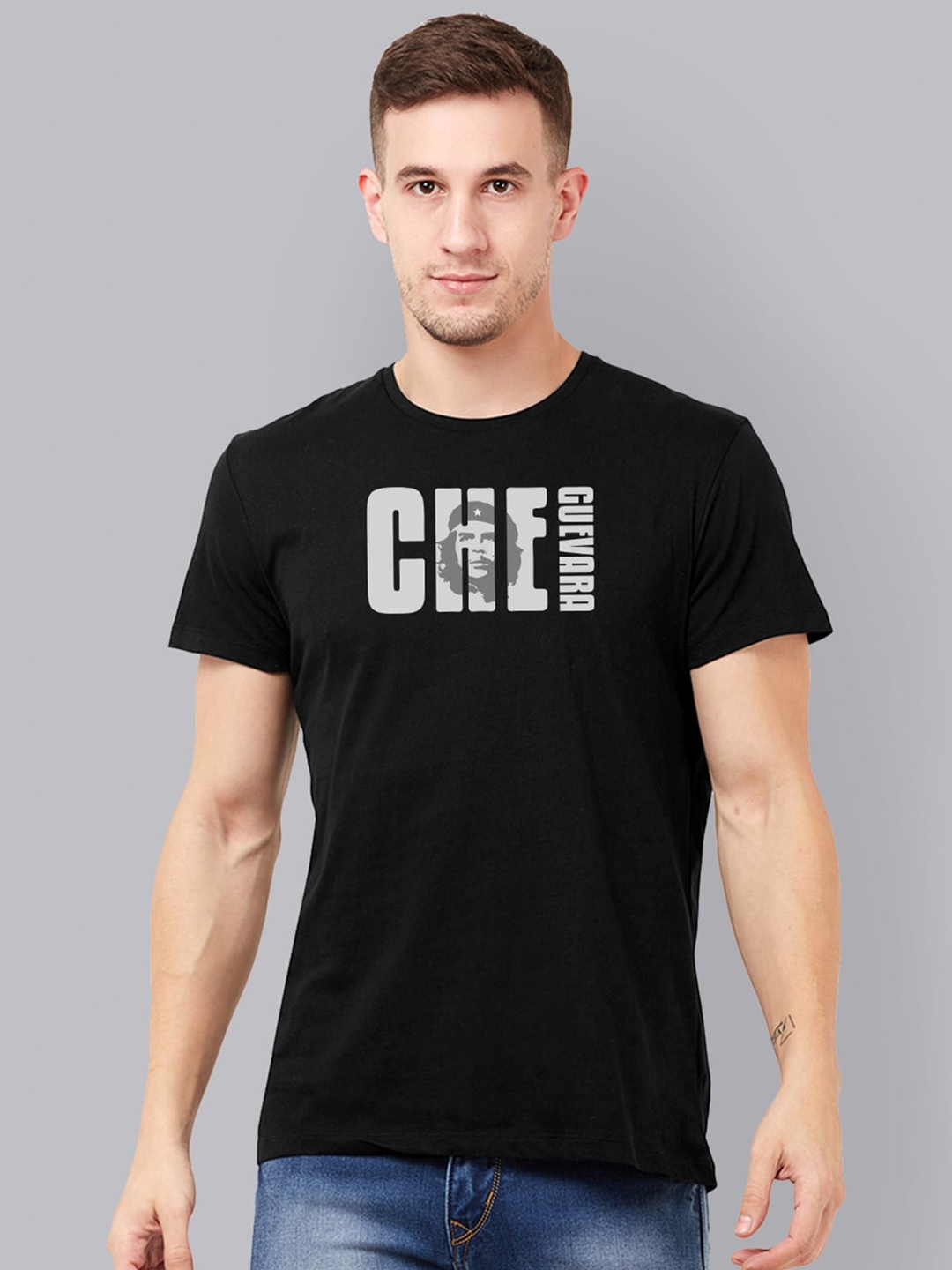 

Free Authority Men Black Che Guevara Printed Round Neck Pure Cotton T-shirt