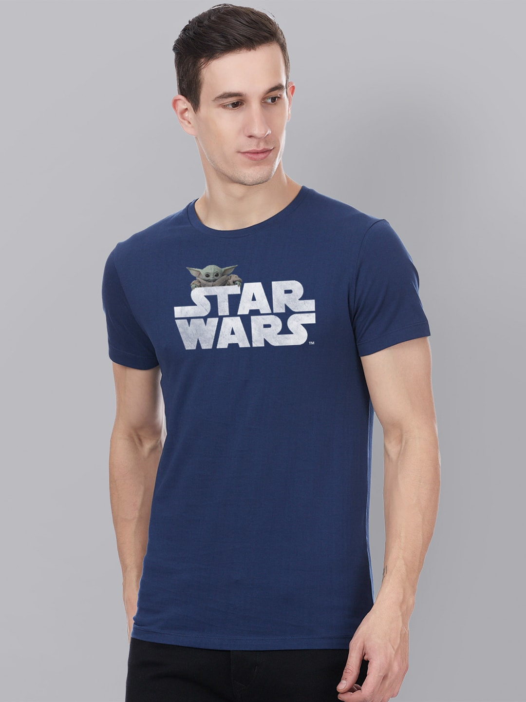 

Free Authority Men Blue Printed Round Neck The Mandalorian Pure Cotton T-shirt