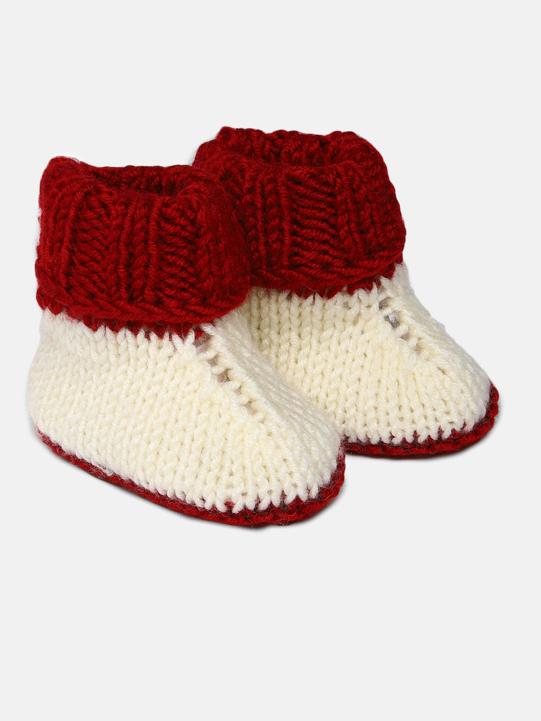

Magic Needles Infant Boys Cream-Coloured & Red Handmade Crochet Booties