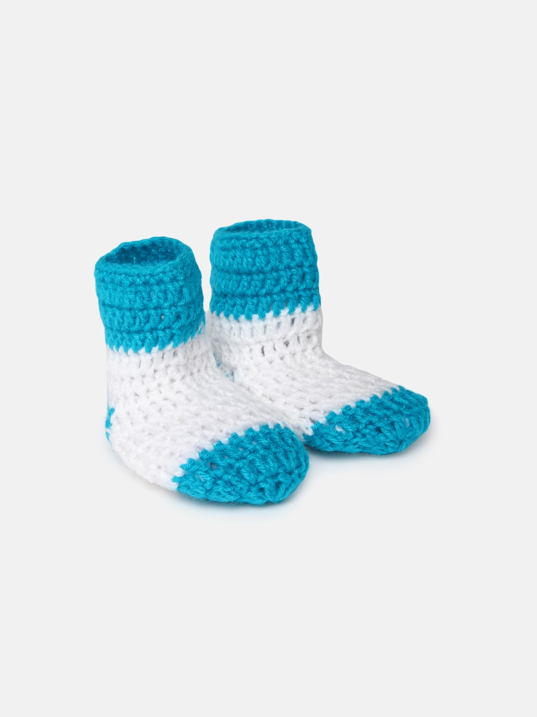 

Magic Needles Infants White & Blue Handmade Crochet Booties