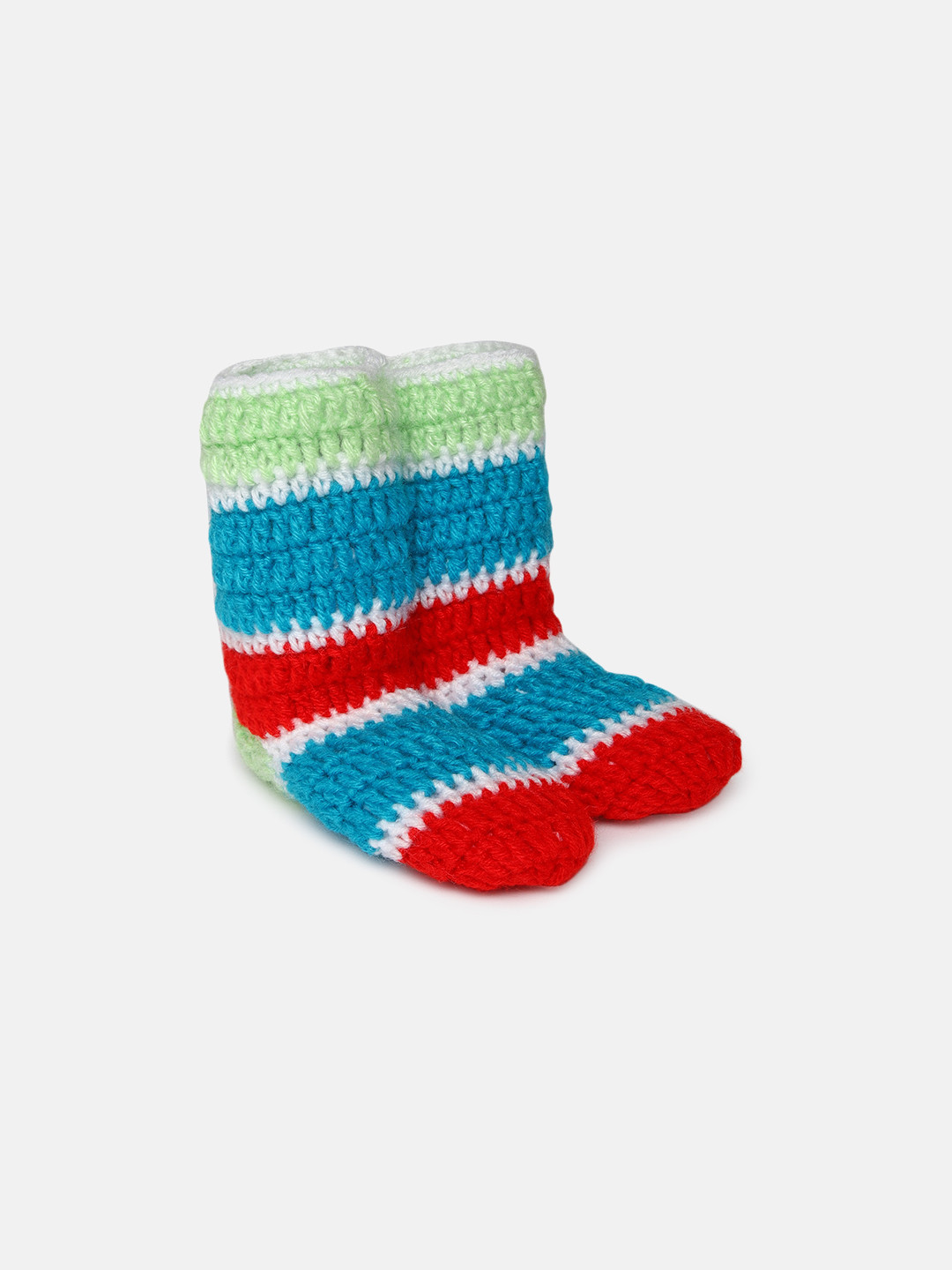 

Magic Needles Infants Multicolored Striped Handmade Woolen Booties, Multi