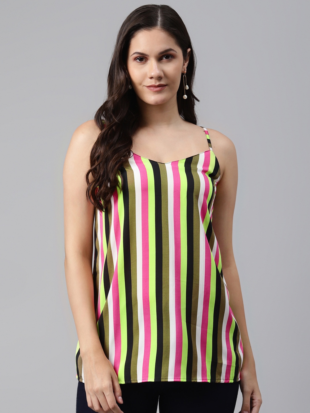 

I AM FOR YOU Green & Pink Striped Strappy Top