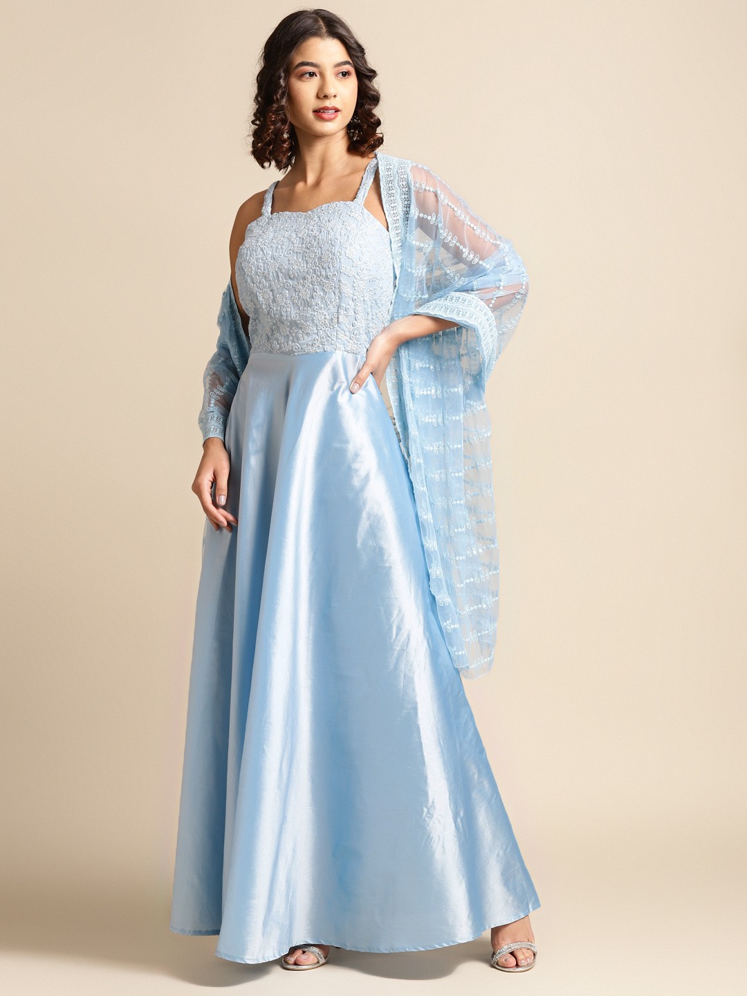 

Saadgi Women Blue & Off White Chikankari Kurta with Dupatta