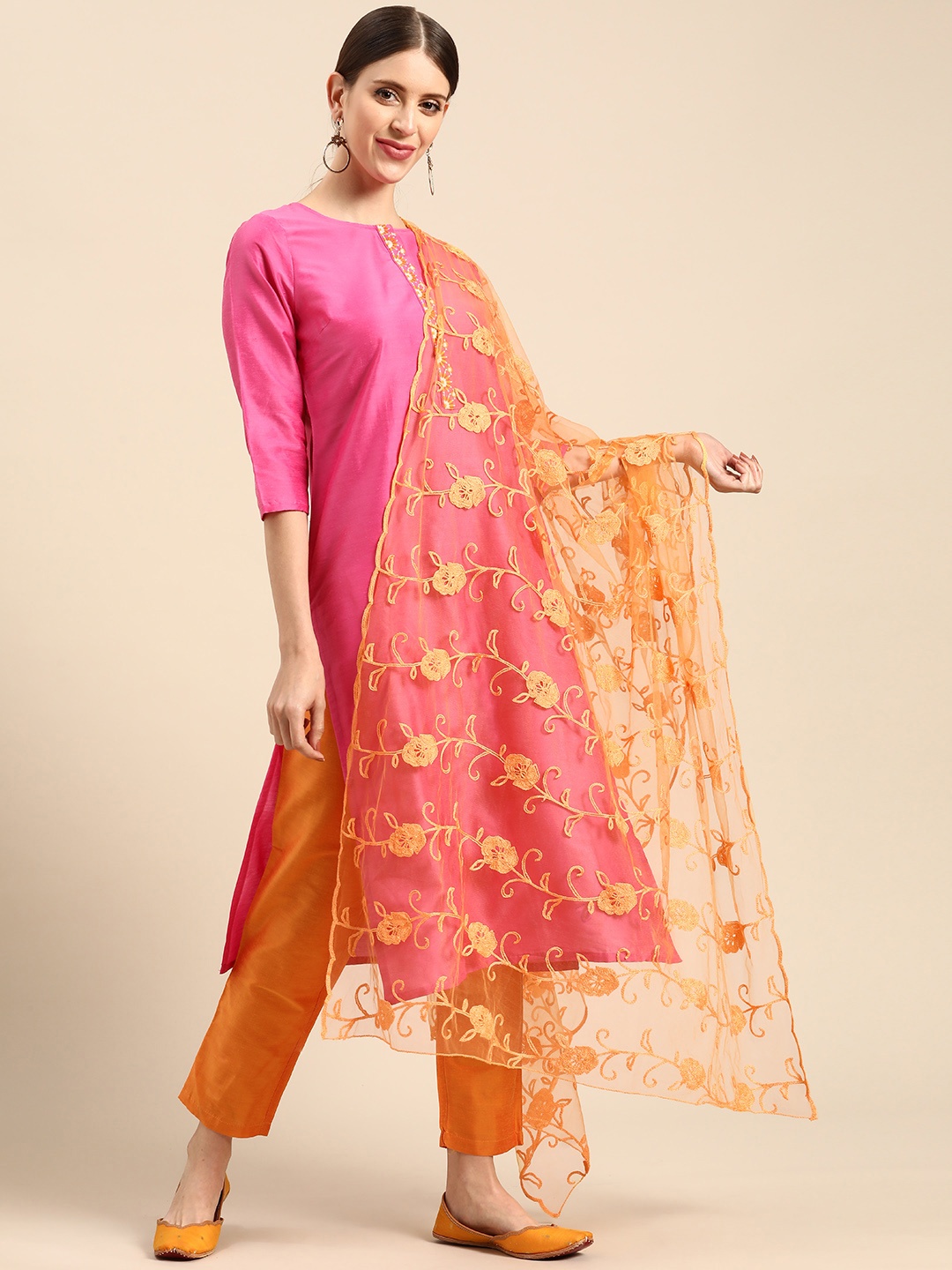 

Saadgi Mustard Yellow Ethnic Motifs Aari Embroidered Dupatta