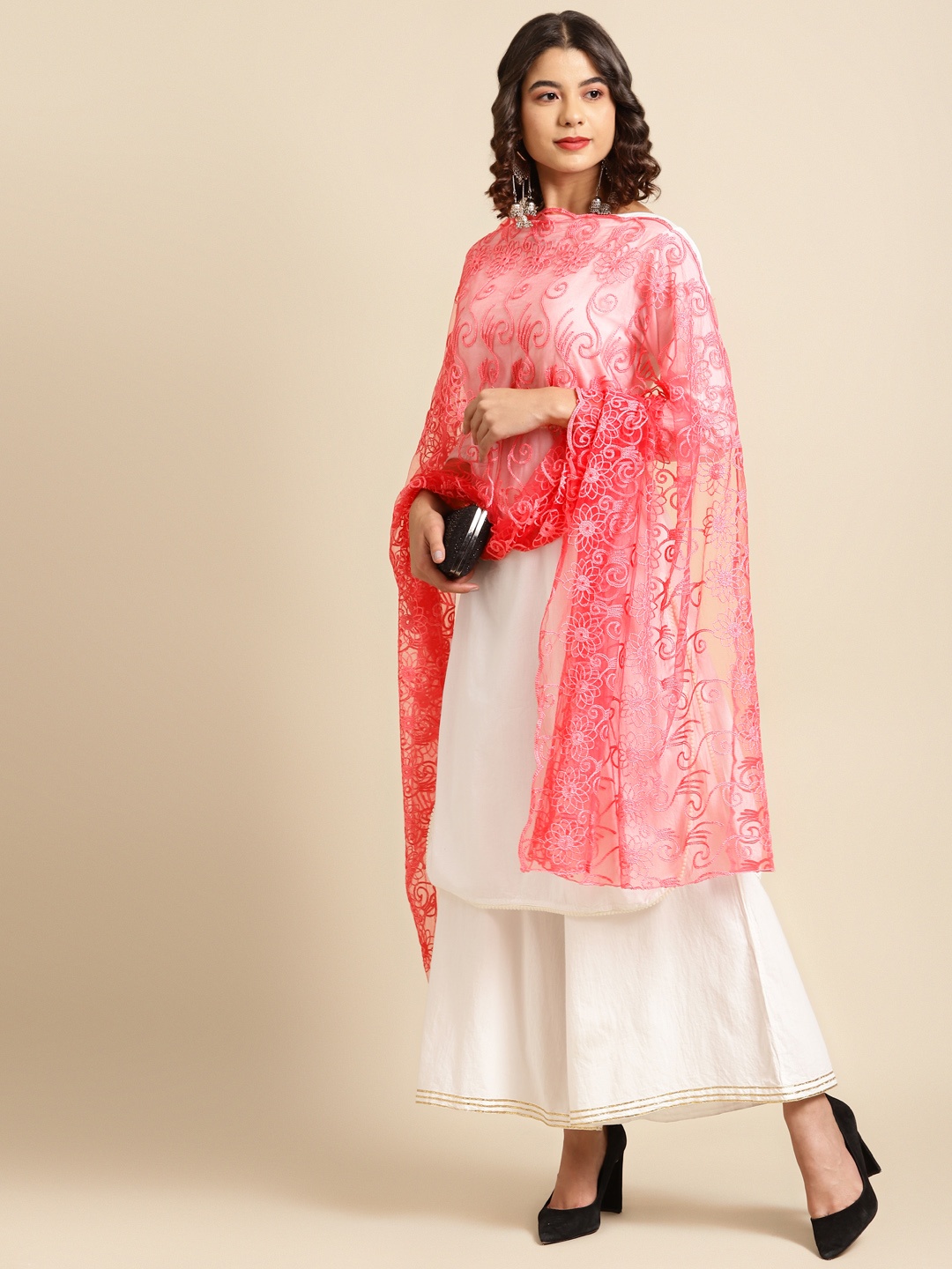 

Saadgi Red Aari Embroidered Dupatta