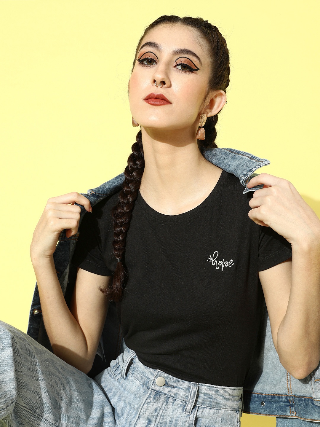 

Globus Women Black Solid Tshirt