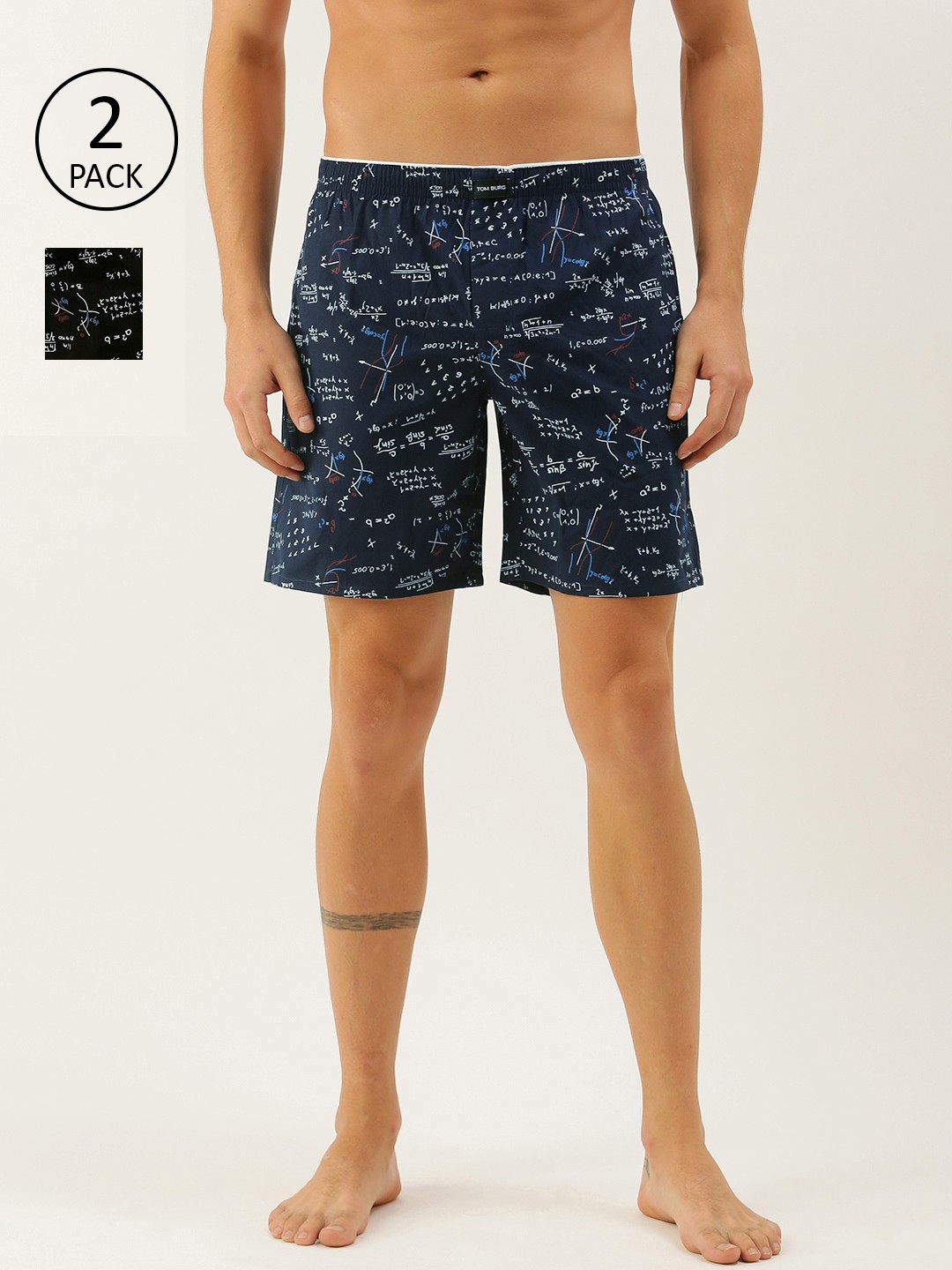 

TOM BURG Men Pack of 2 Cotton Printed Boxers 908, Black