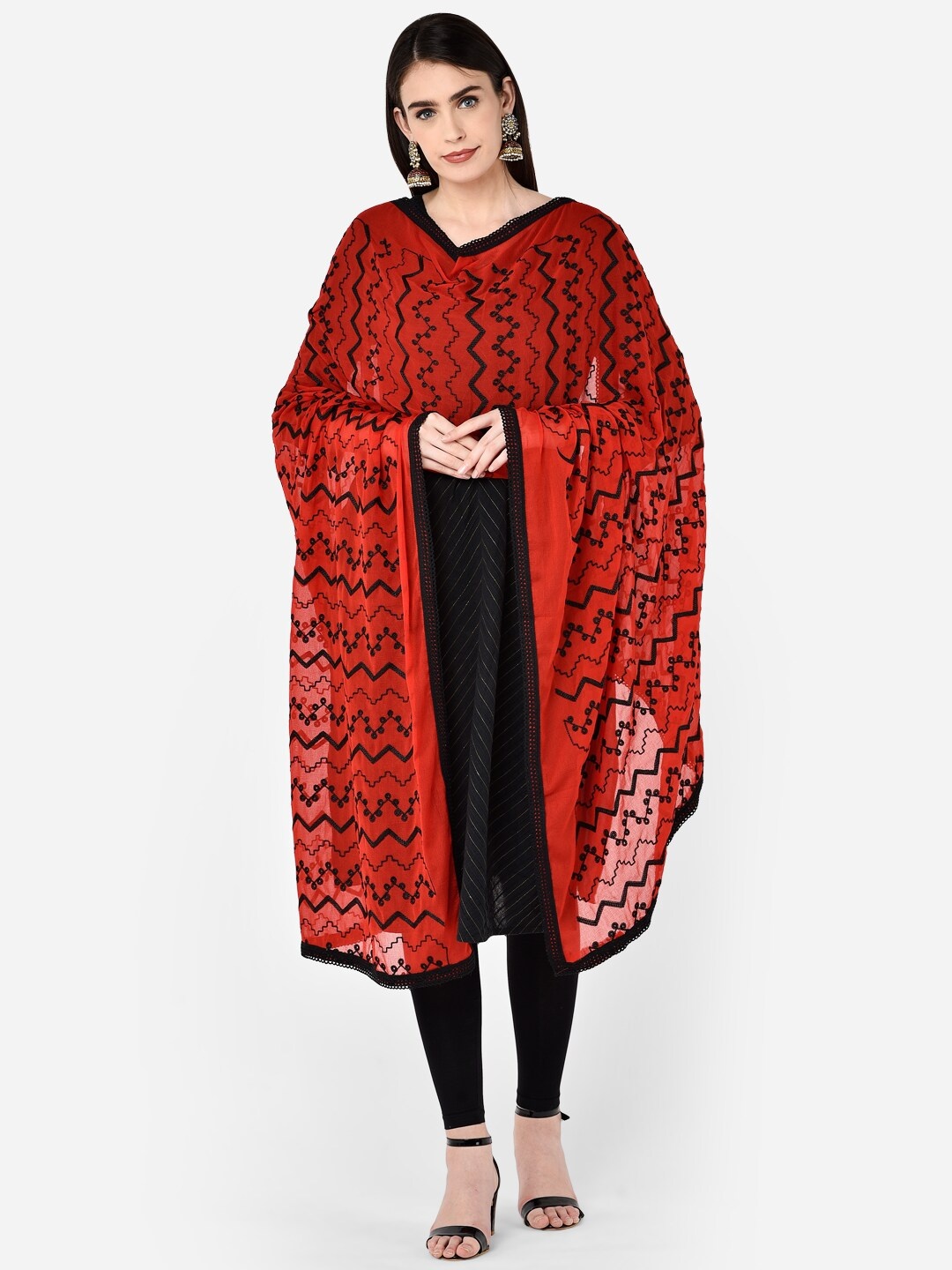 

Dupatta Bazaar Red & Black Embroidered Chiffon Dupatta