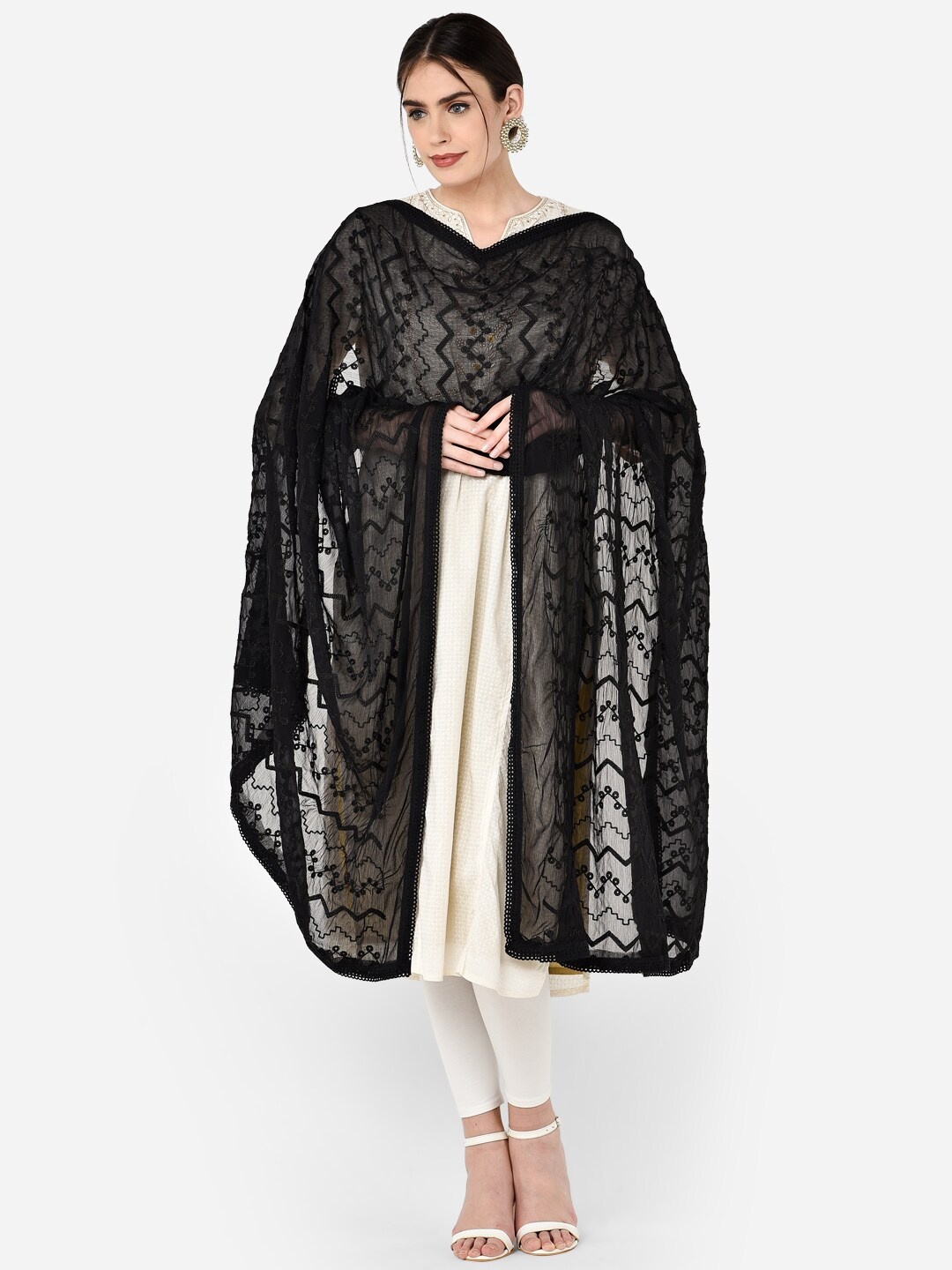 

Dupatta Bazaar Black Embroidered Chiffon Dupatta