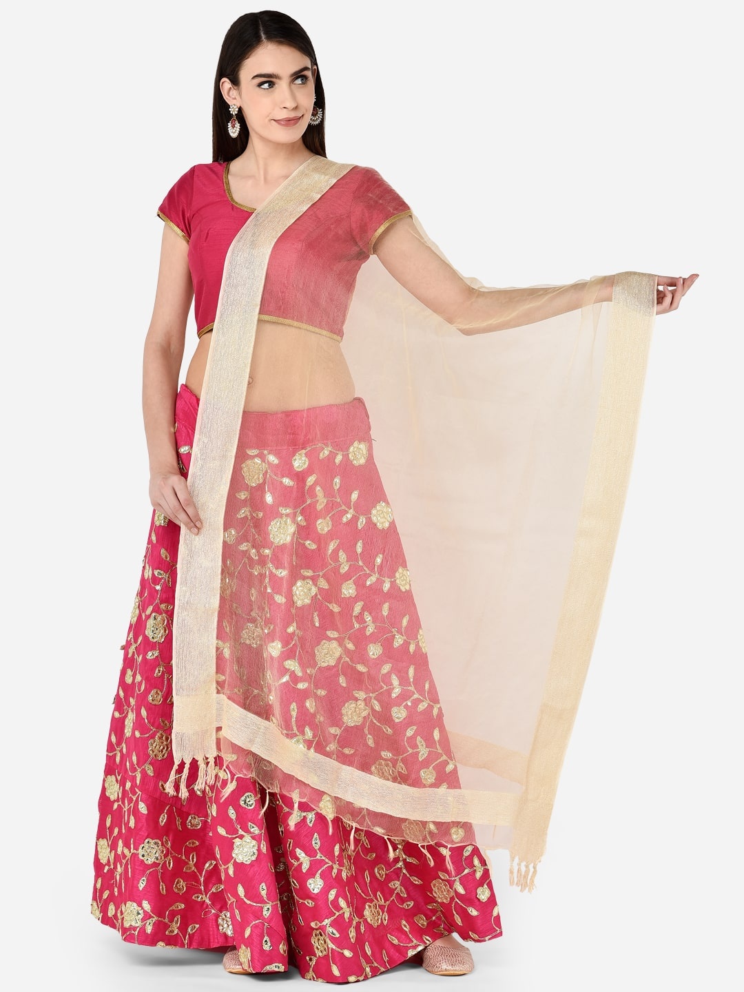 

Dupatta Bazaar Beige Solid Organza Dupatta with Jute Border