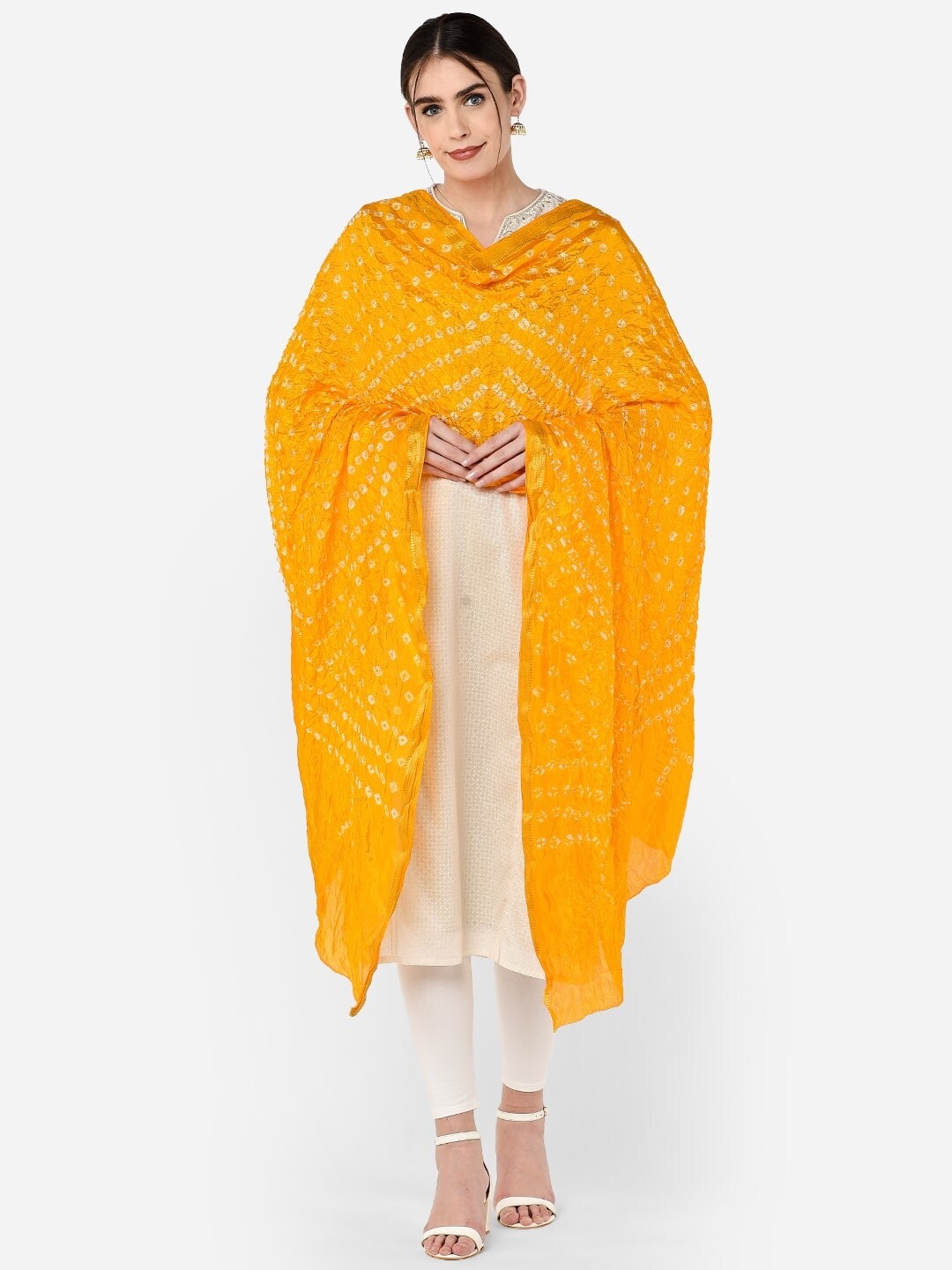 

Dupatta Bazaar Yellow Printed Bandhini Silk Blend Dupatta