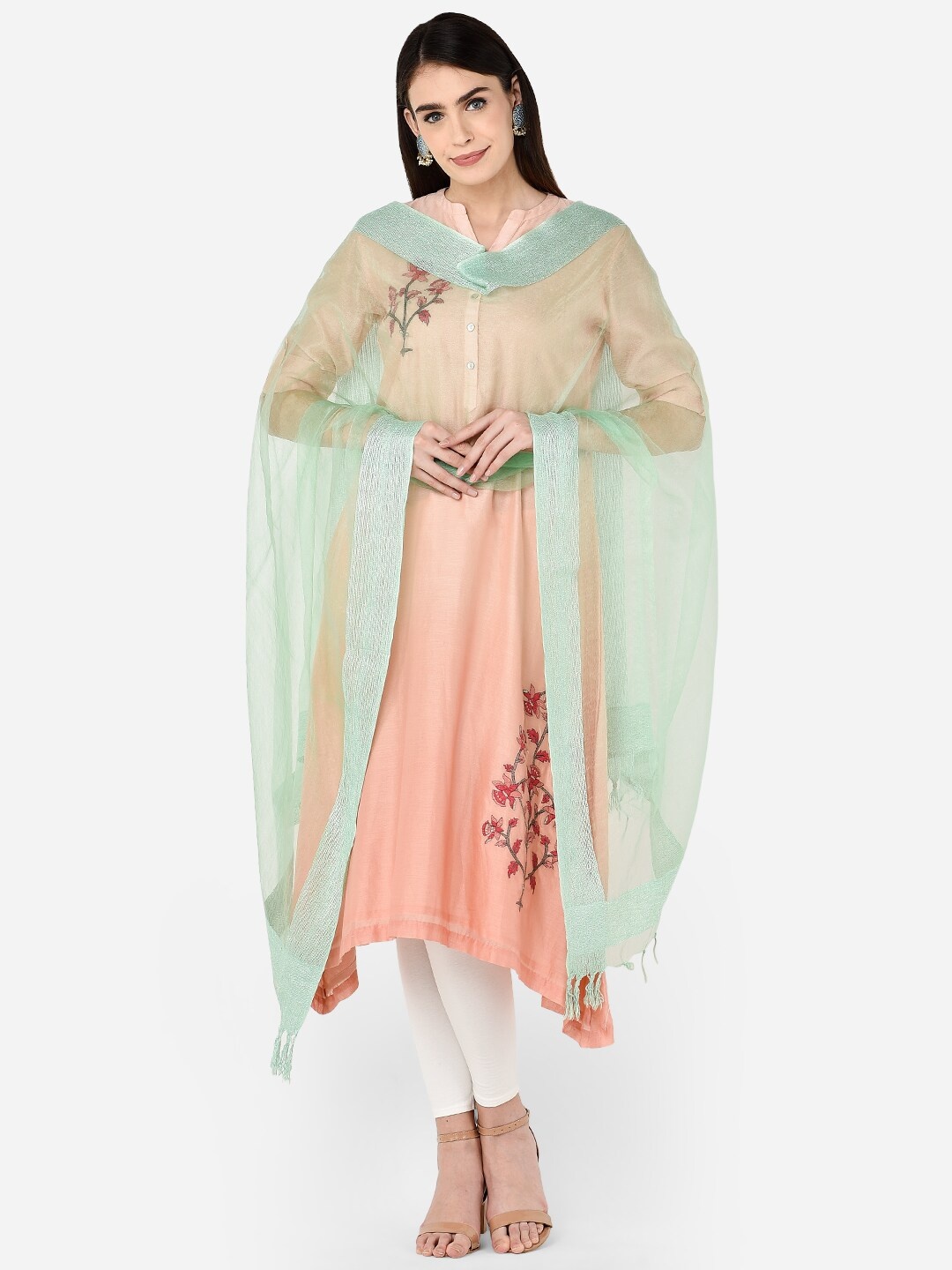 

Dupatta Bazaar Sea Green Solid Organza Dupatta