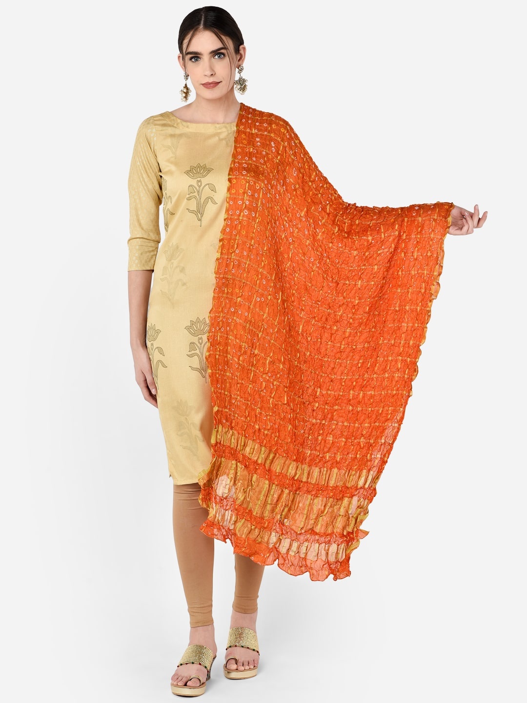 

Dupatta Bazaar Orange Printed Gharchola Bandhini Silk Blend Dupatta