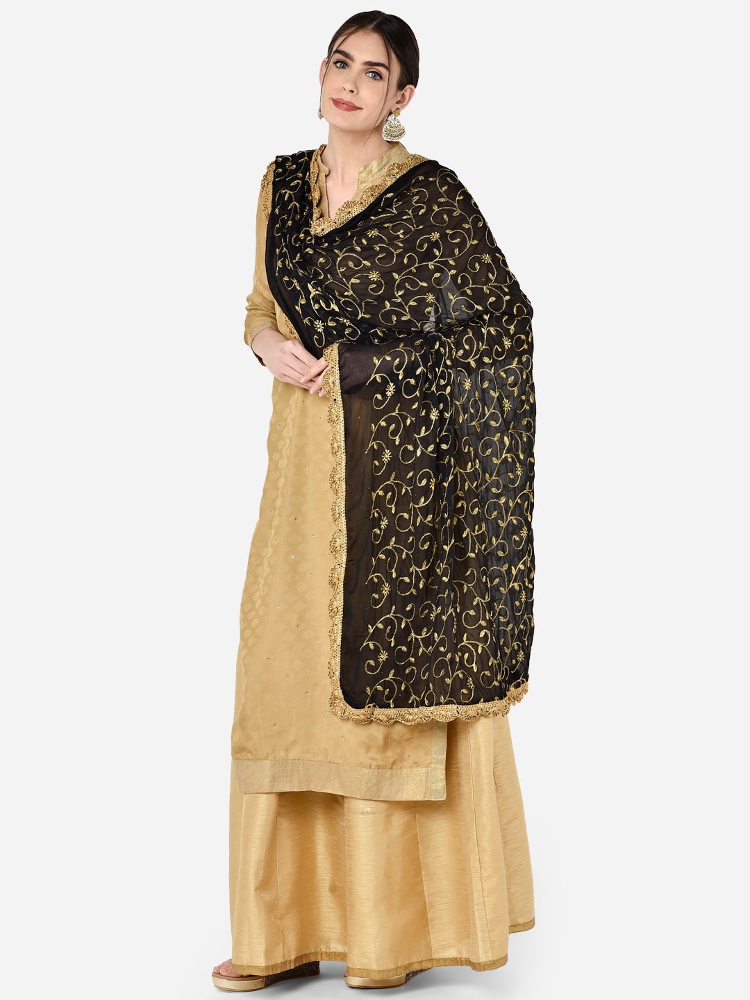 

Dupatta Bazaar Black & Gold-Toned Embroidered Dupatta