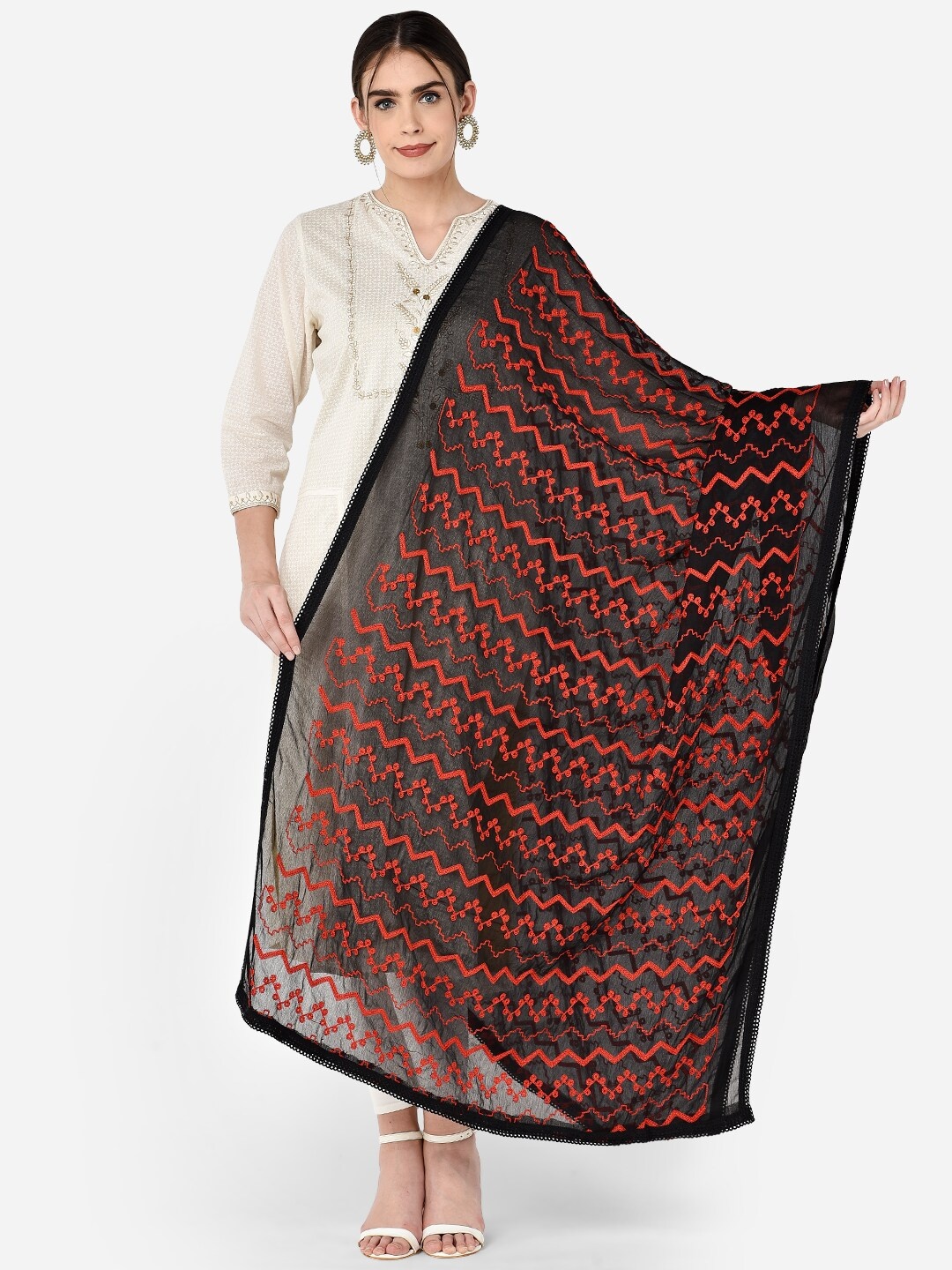 

Dupatta Bazaar Black & Red Embroidered Dupatta