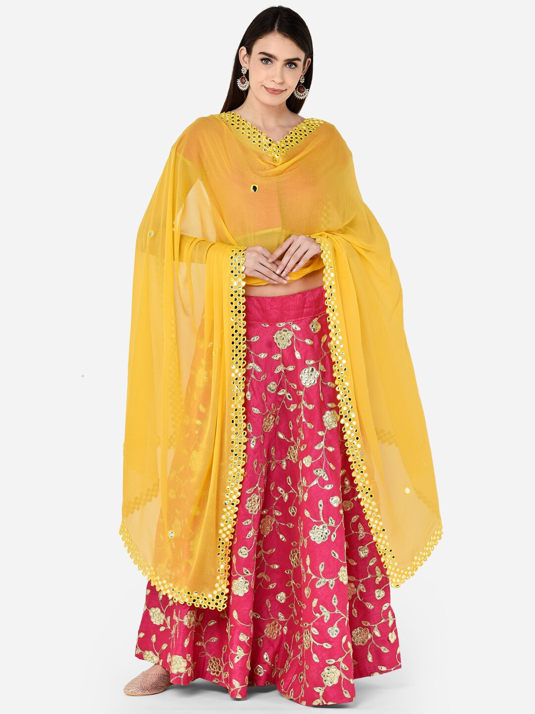

Dupatta Bazaar Yellow Mirror Work Chiffon Dupatta
