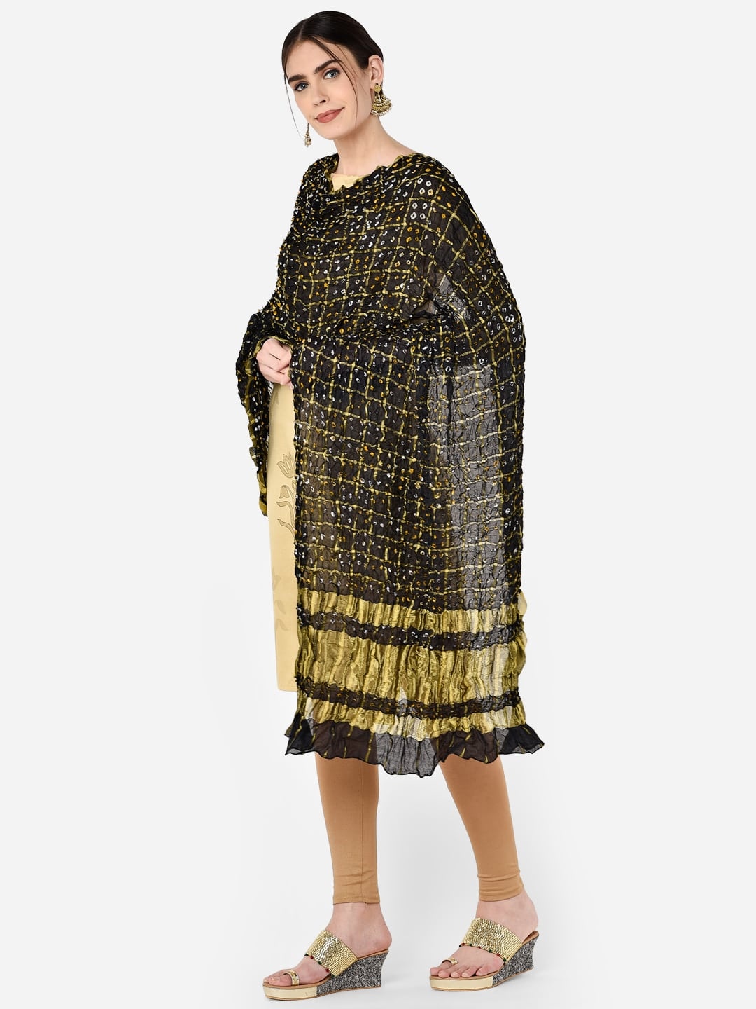 

Dupatta Bazaar Black & Gold-Toned Bandhini Gharchola Dupatta