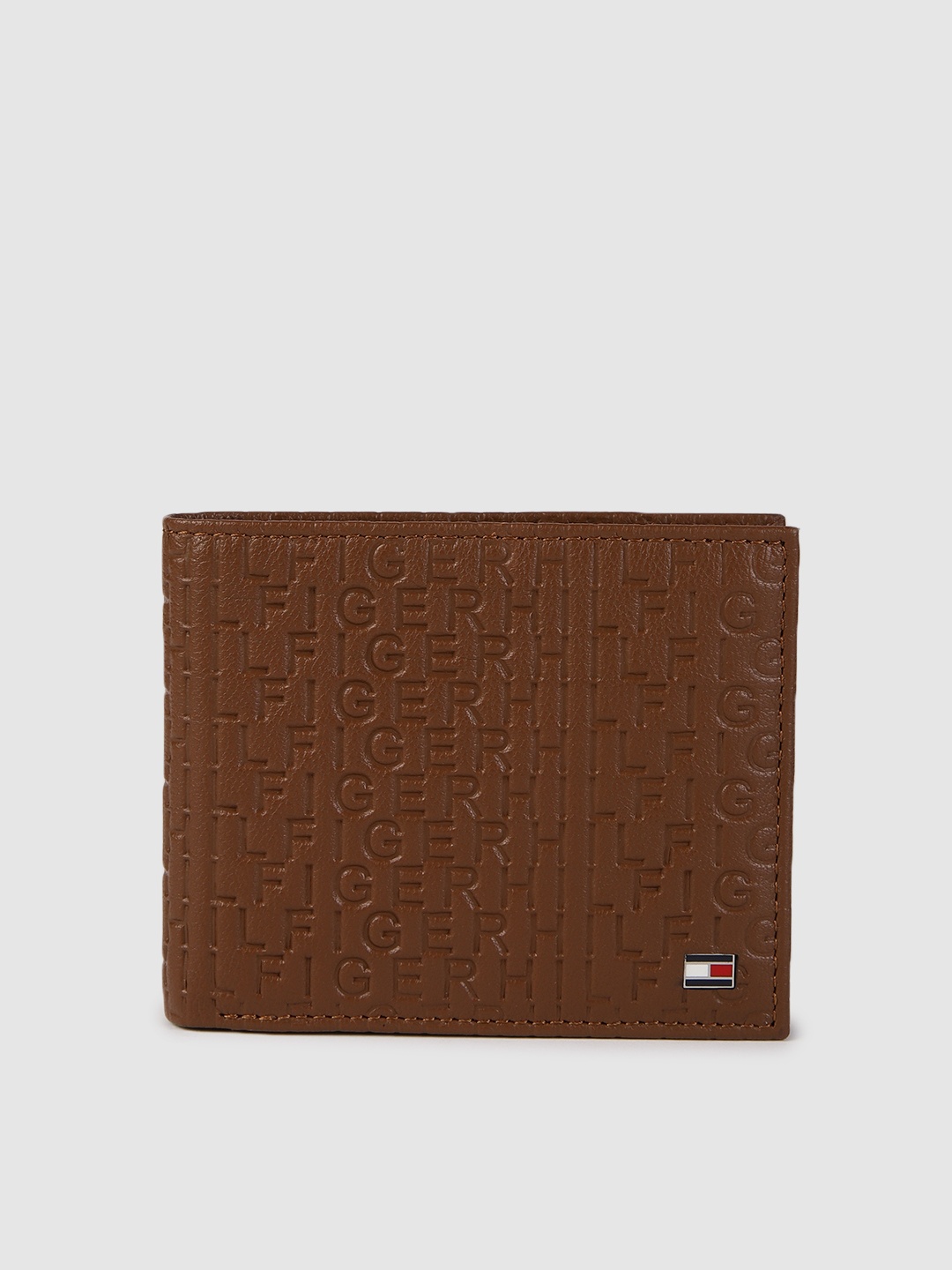 

Tommy Hilfiger Men Brown Typography Textured Leather Two Fold Wallet