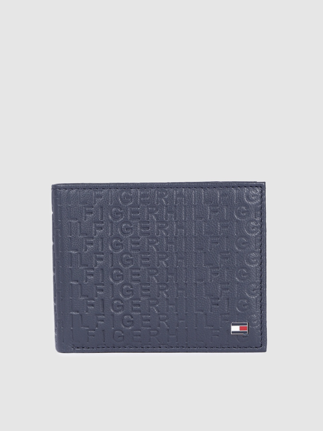 Tommy Hilfiger Men Textured Leather Two Fold Wallet, Navy blue