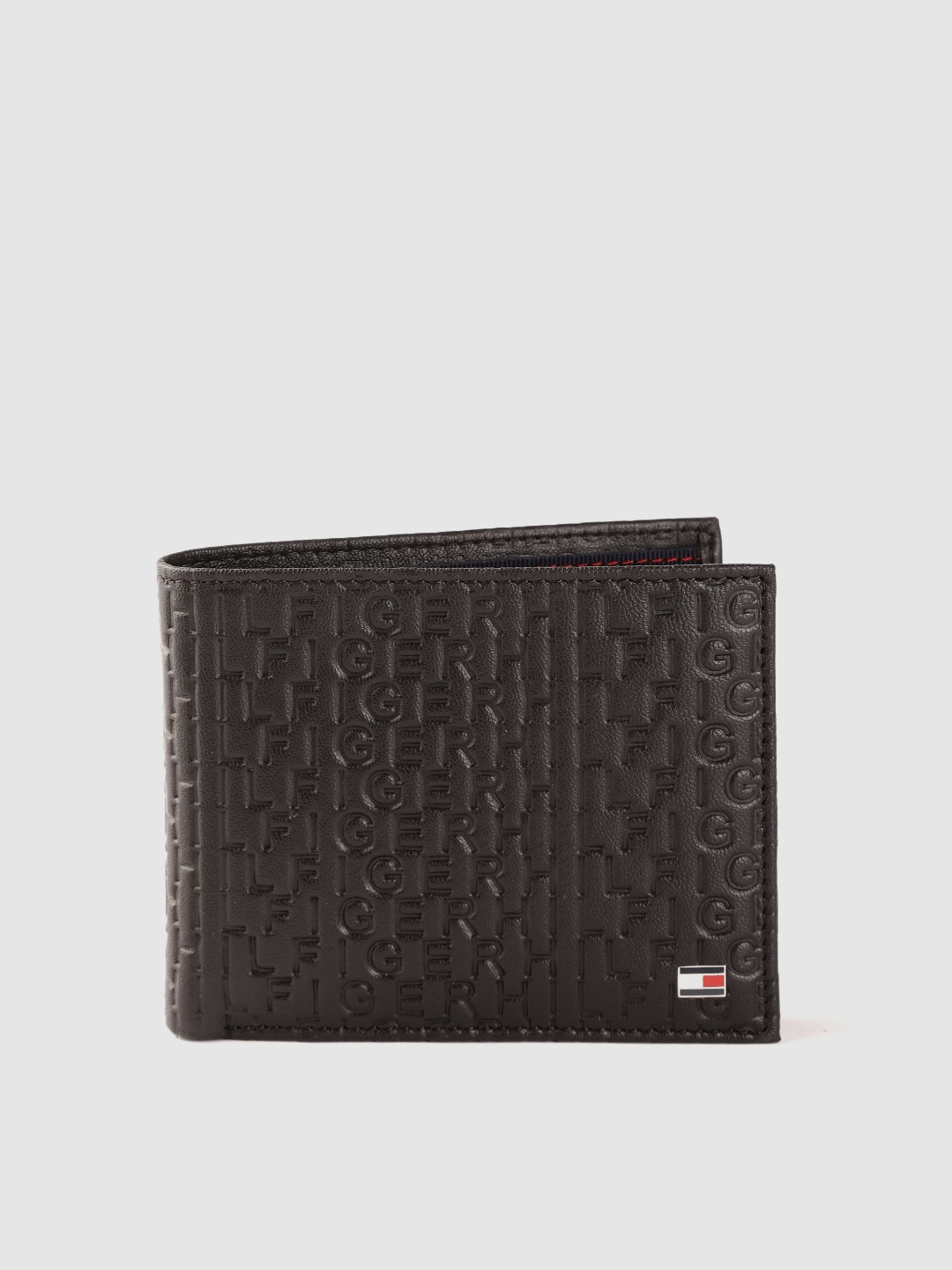 

Tommy Hilfiger Men Brown Typography Textured Leather Two Fold Wallet