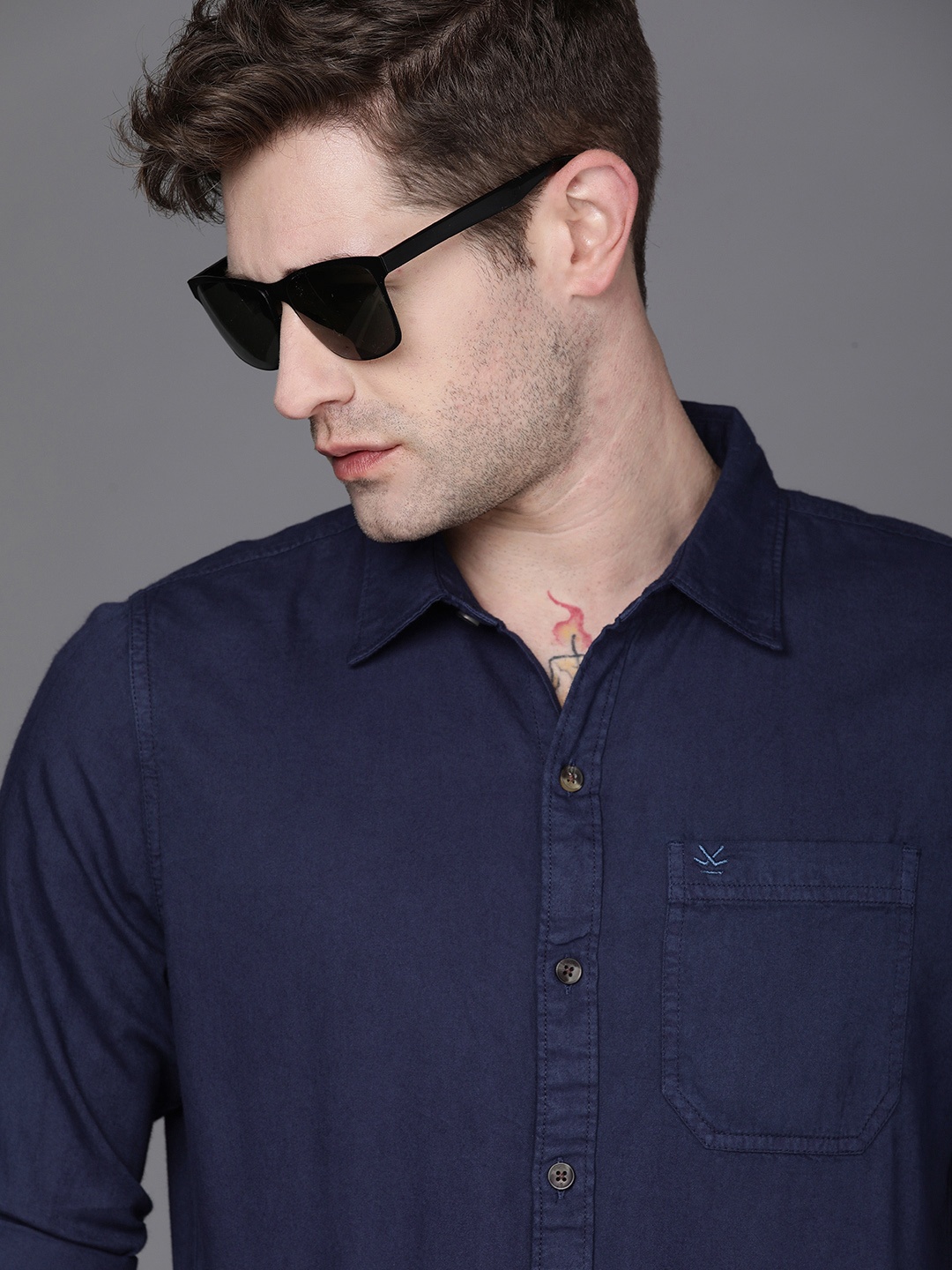 

WROGN Men Navy Blue Slim Fit Opaque Casual Shirt