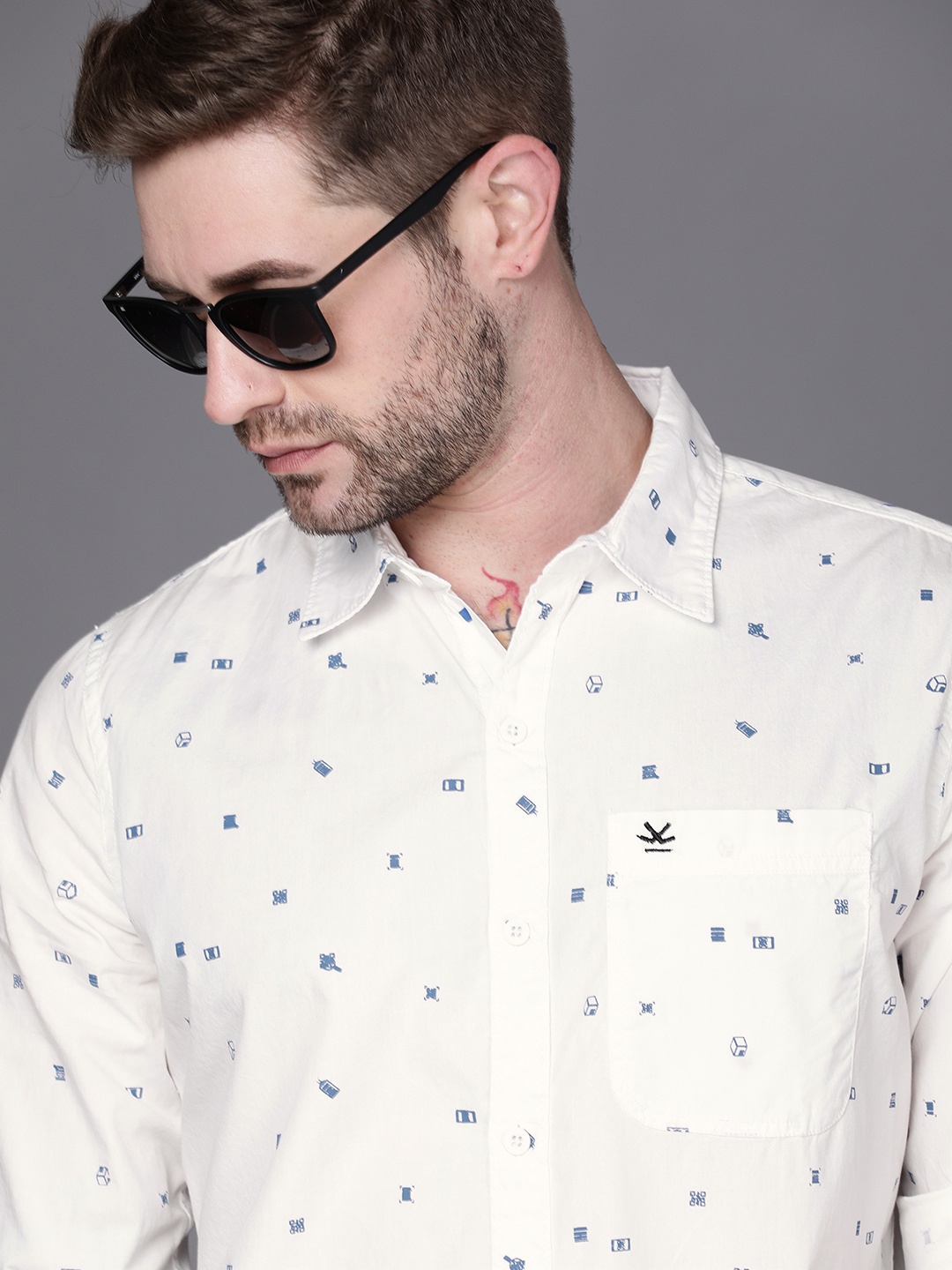 WROGN Men White Opaque Printed Casual Shirt
