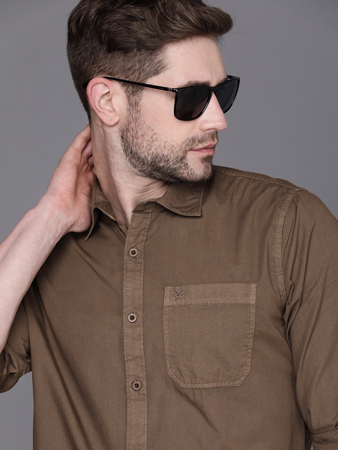 

WROGN Men Brown Opaque Printed Casual Pure Cotton Shirt