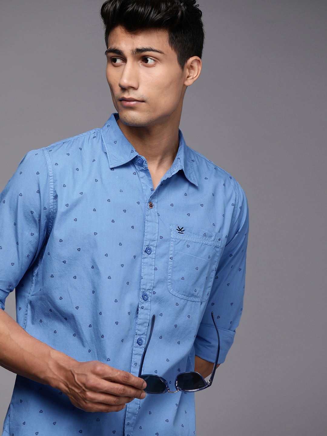 

WROGN Men Blue Slim Fit Opaque Printed Casual Shirt