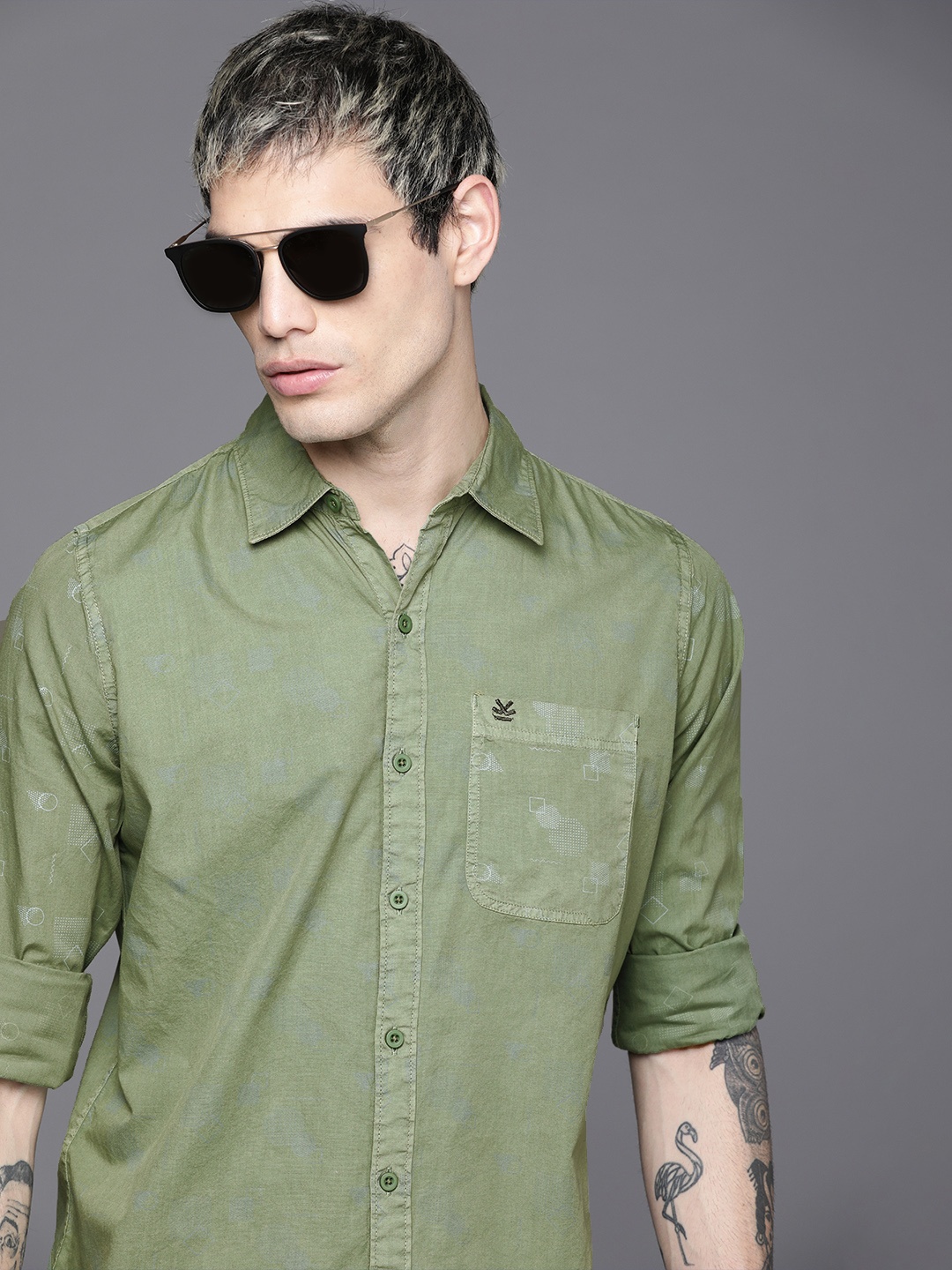 

WROGN Men Green Slim Fit Printed Casual Shirt