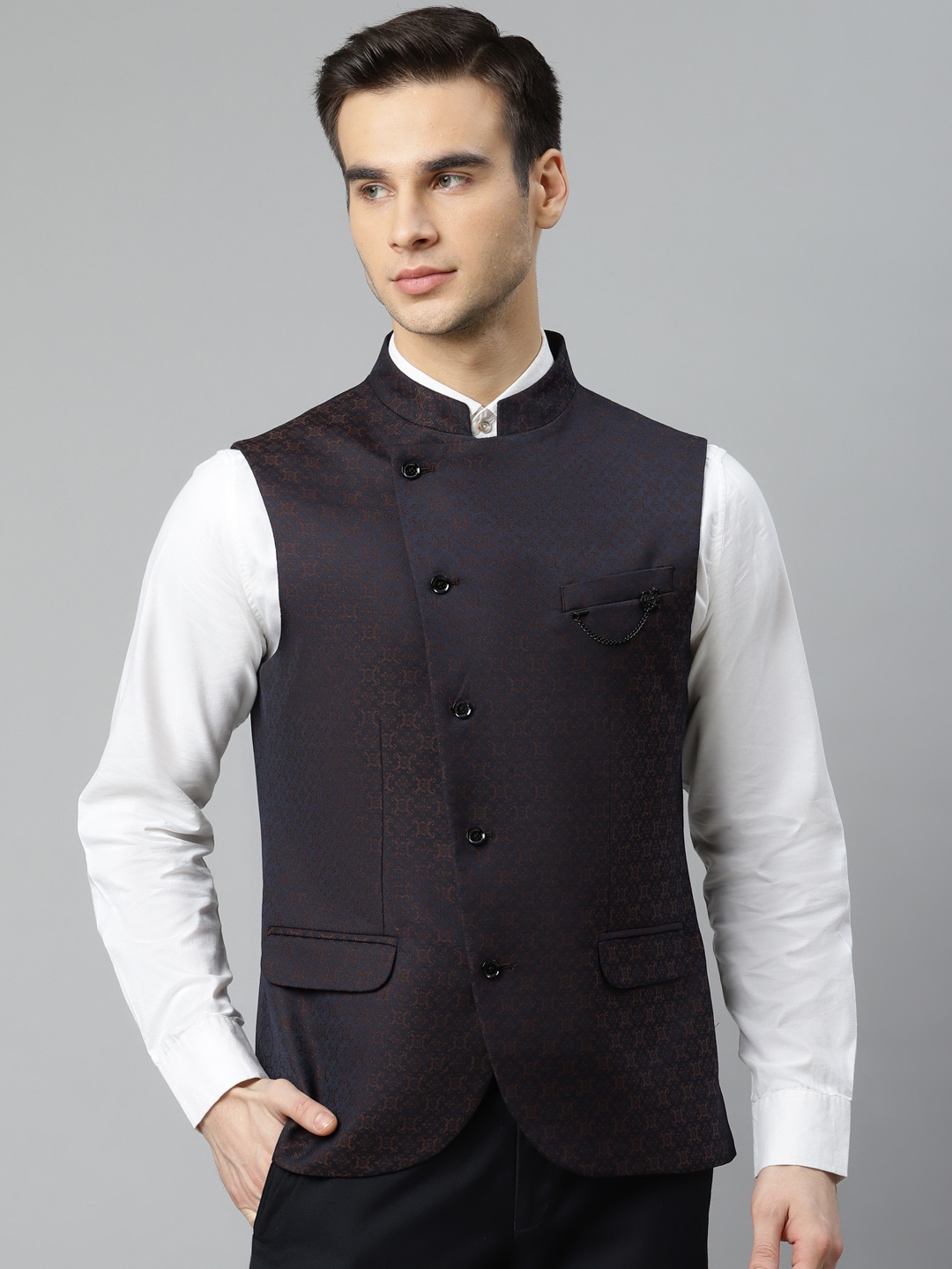 

Blackberrys Men Coffee Brown Woven-Design Party Waistcoat