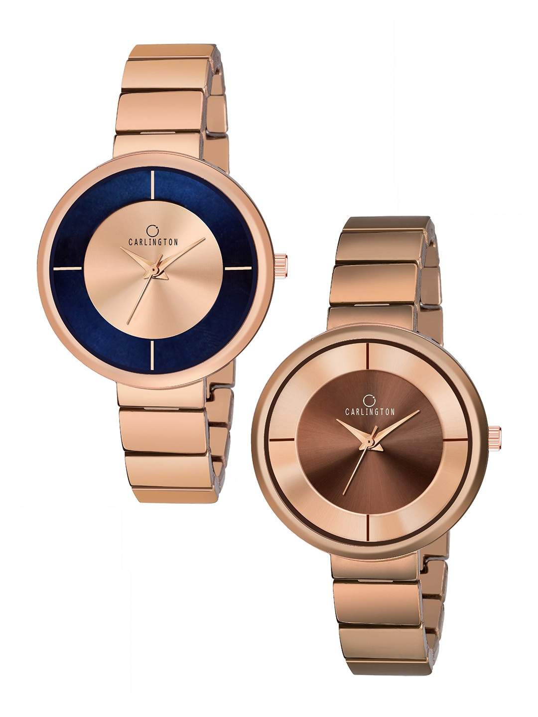 

CARLINGTON Women Set of 2 Rose Gold & Brown Analogue Watches