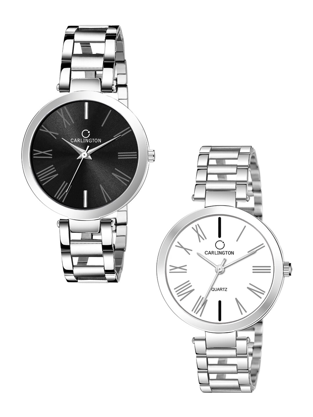 

CARLINGTON Pack of 2 Women Analogue Watch Combo 112 Black and 112 Silver