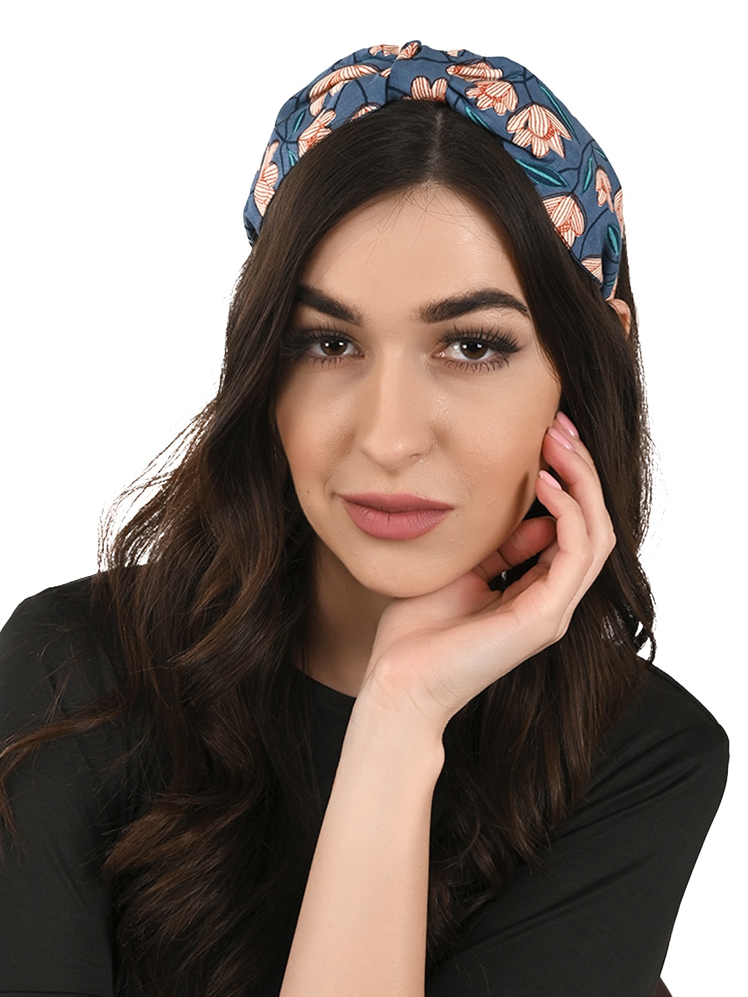 

BuckleUp Blue & Peach-Coloured Printed Knotted Hairband