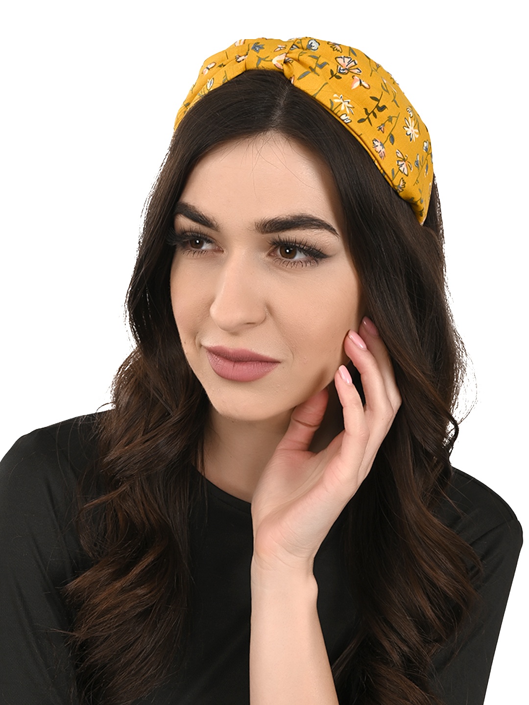 

BuckleUp Women Yellow Knotted Printed Hairband
