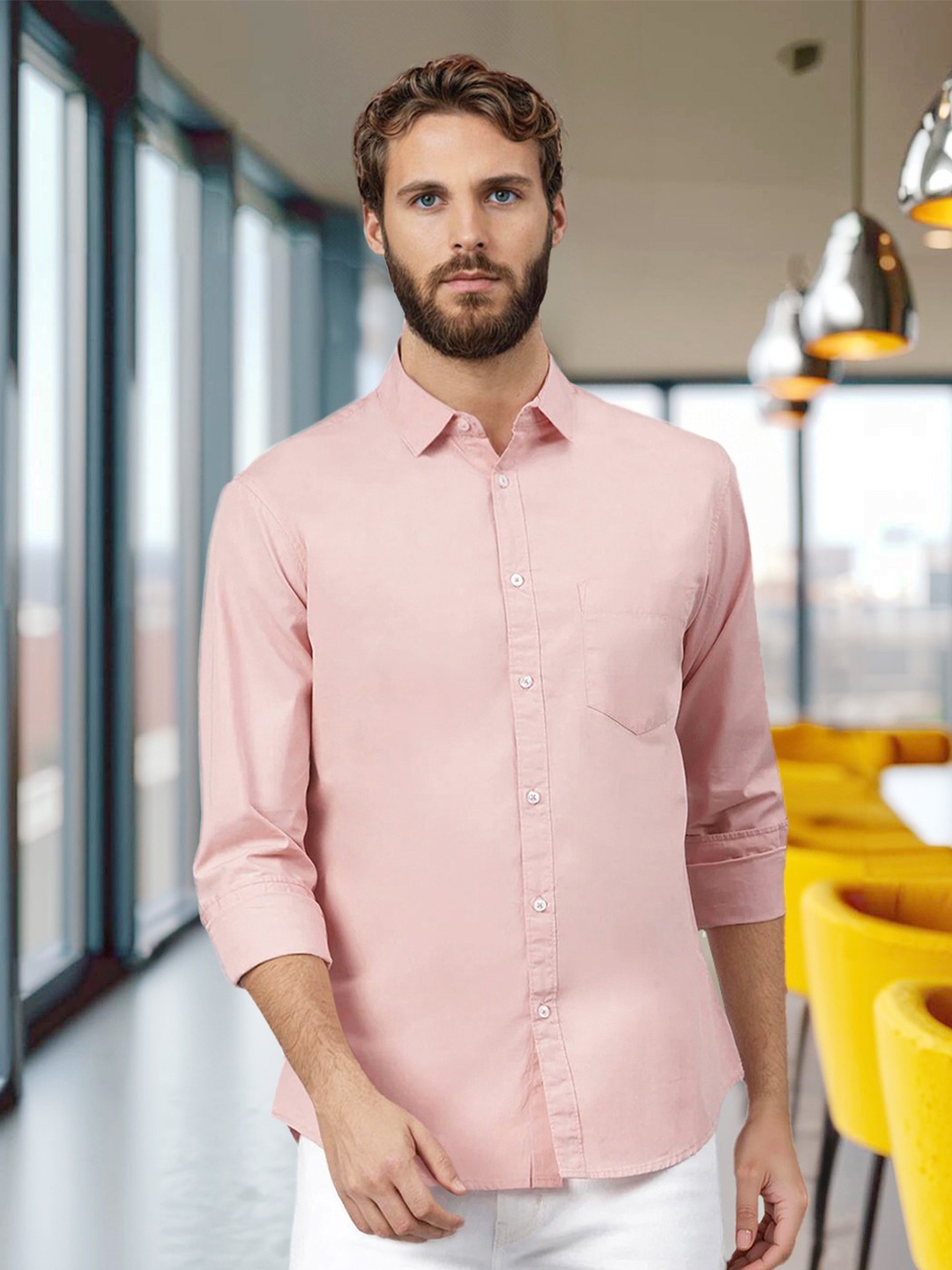 

Dennis Lingo Men Pink Solid Slim Fit Cotton Casual Shirt