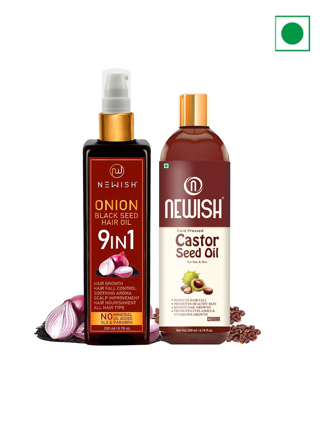 

NEWISH Red Onion Black Seed Oil & Newish Organic Cold Pressed Castor Oil, Transparent