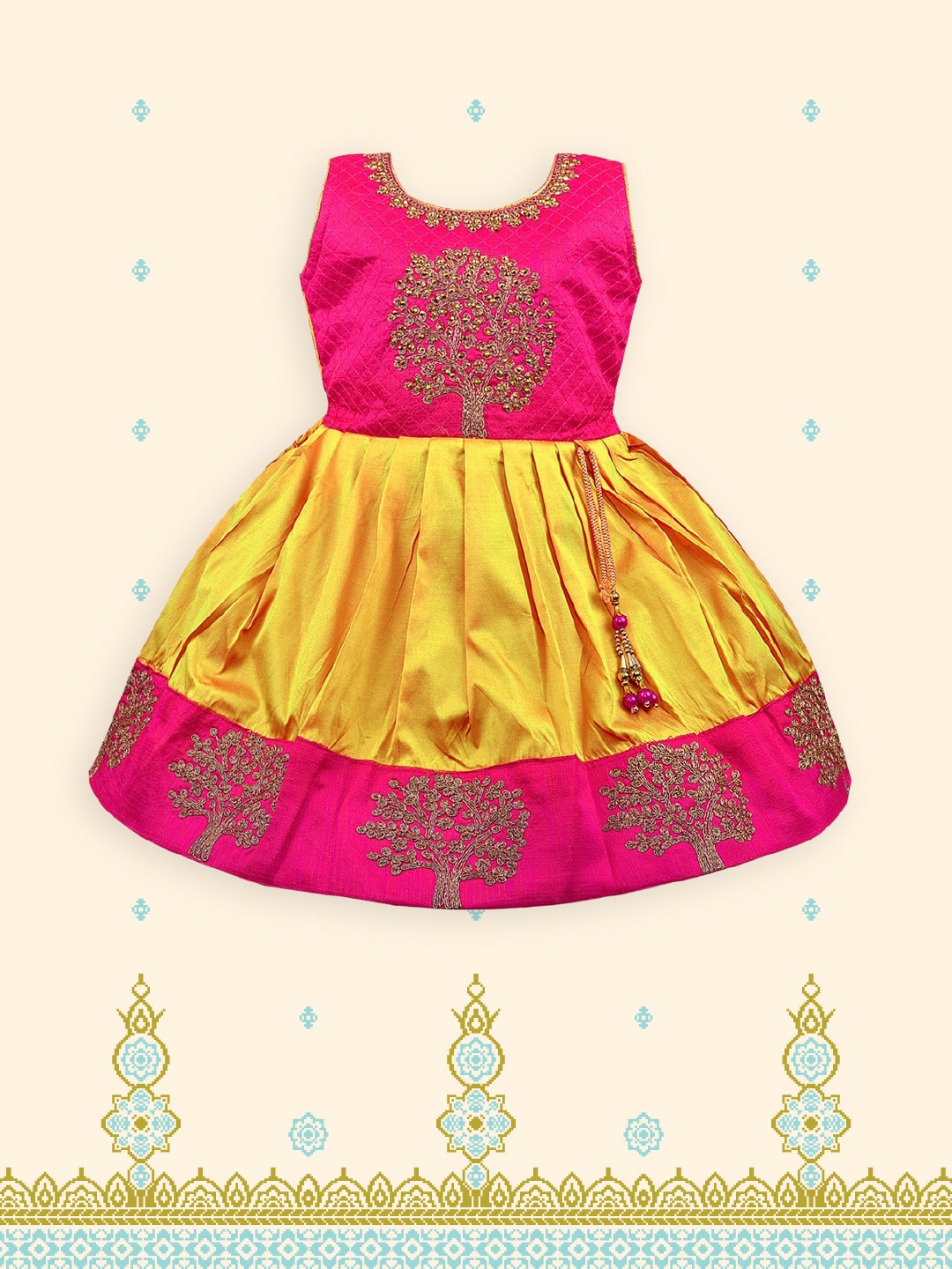 

Wish Karo Girls Yellow Floral Printed Fit and Flare Dress