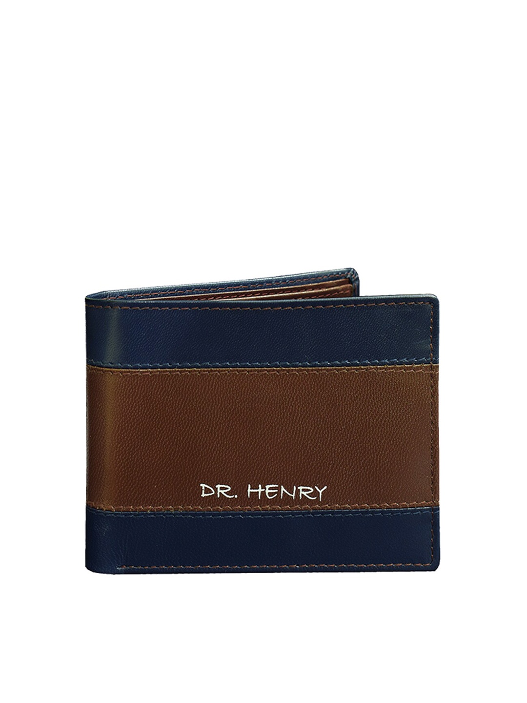 

DR. HENRY Men Brown & Navy Blue Textured Two Fold Wallet