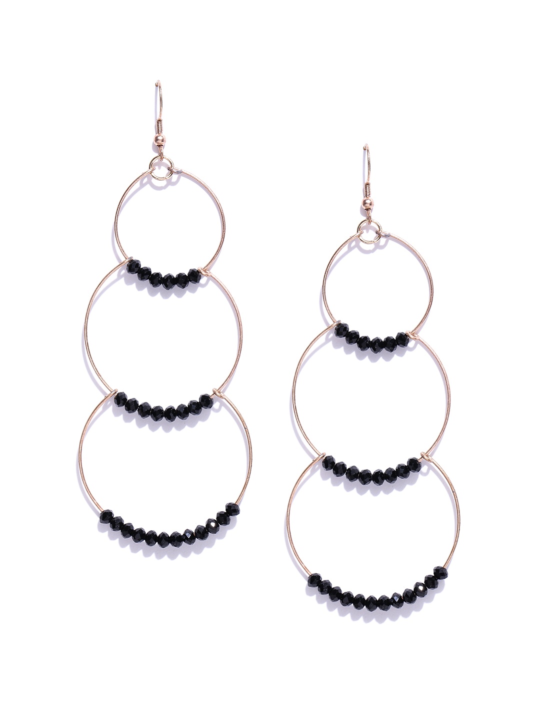 

Blueberry Gold-Toned & Black Beaded Drop Earrings
